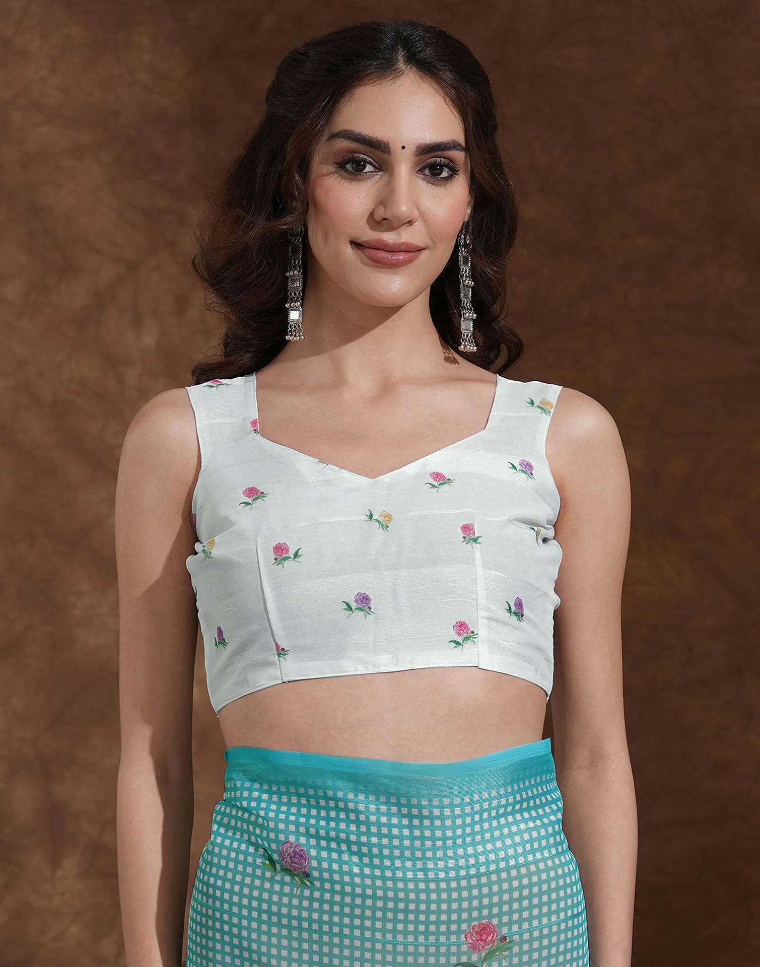 Light Turquoise Georgette Printed Saree - Image 8