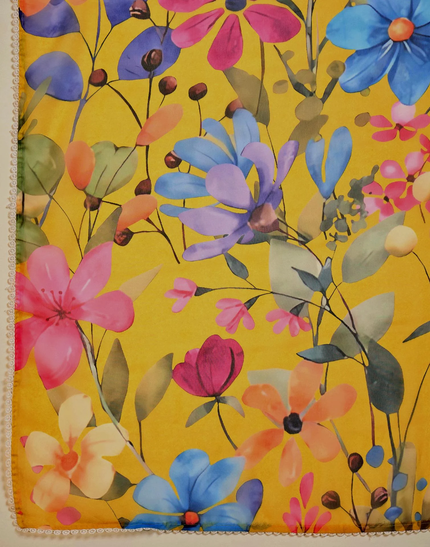 Light Yellow Georgette Floral Printed Saree - Image 8
