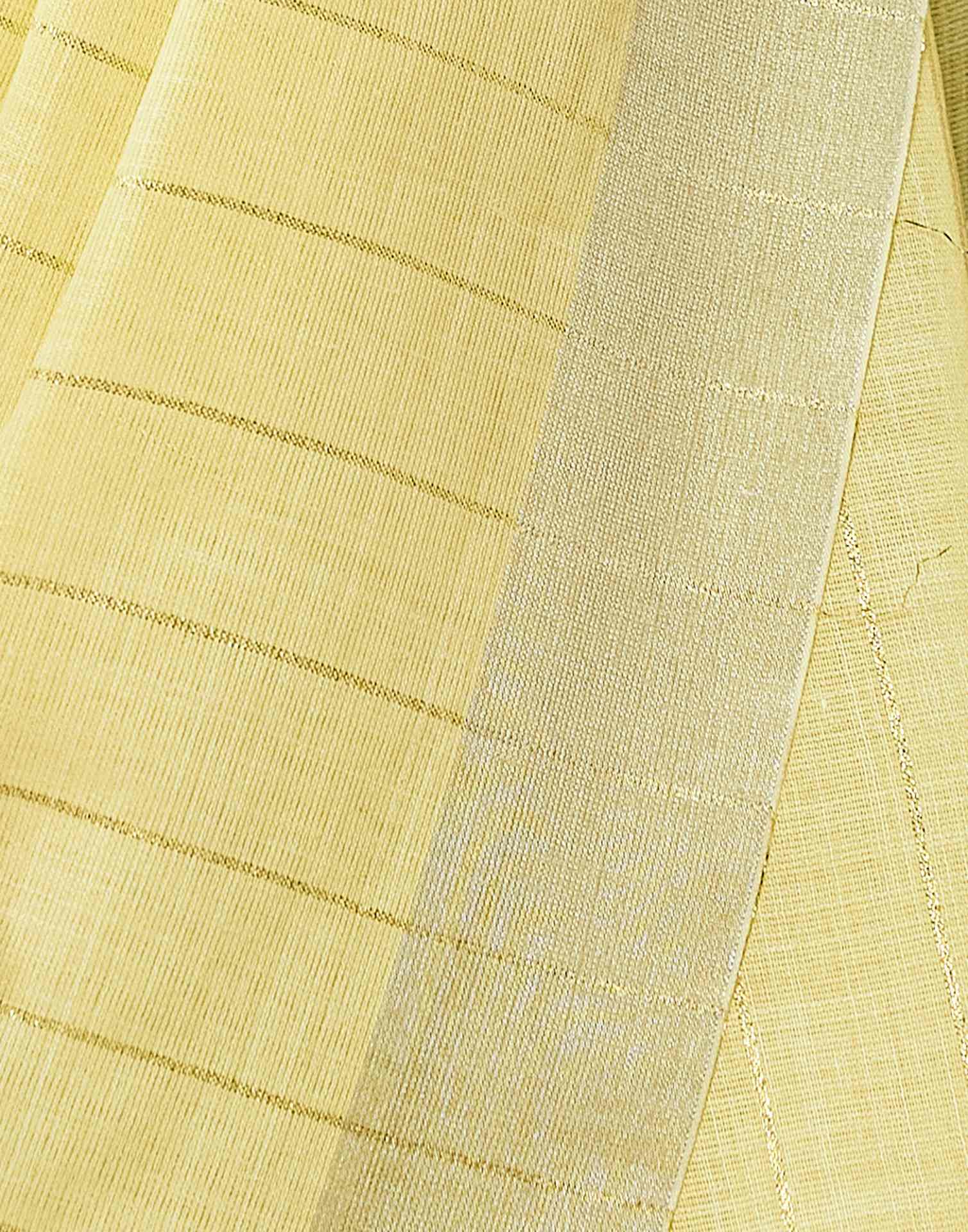 Light Yellow Linen Woven Zari Stripe Saree - Image 8