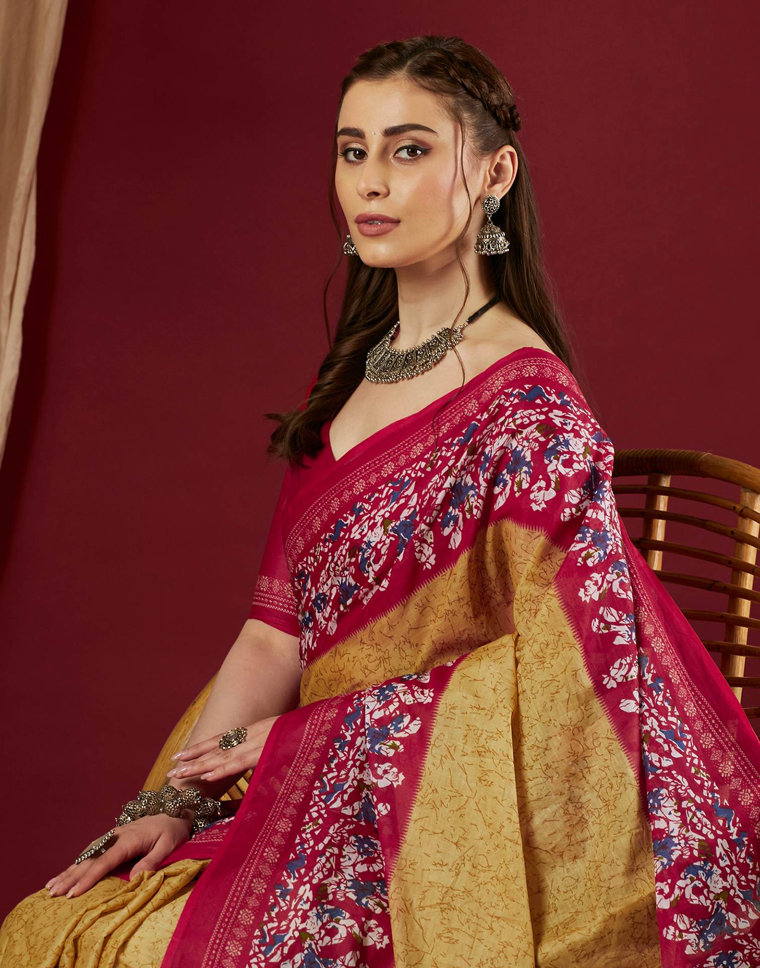 Light Yellow Pure Cotton Printed Saree - Image 2