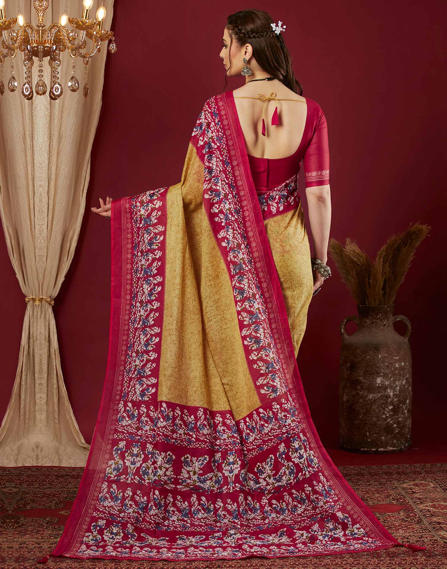 Light Yellow Pure Cotton Printed Saree - Image 5