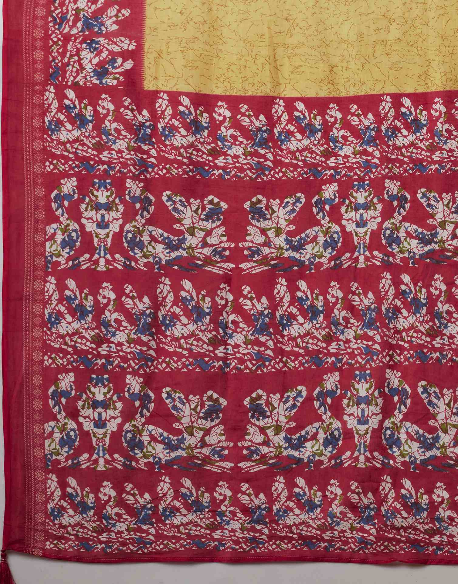 Light Yellow Pure Cotton Printed Saree - Image 7