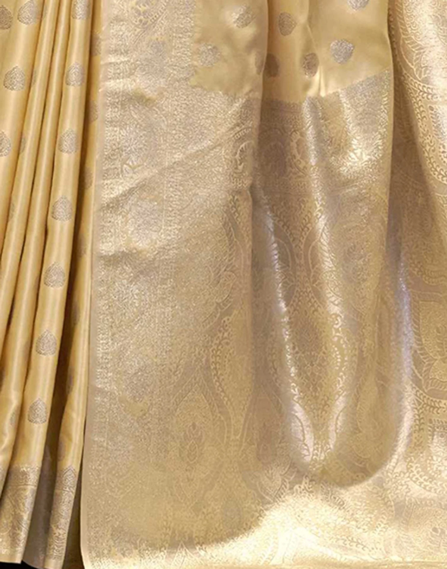 Light Yellow Silk Woven Banarasi Saree - Image 5