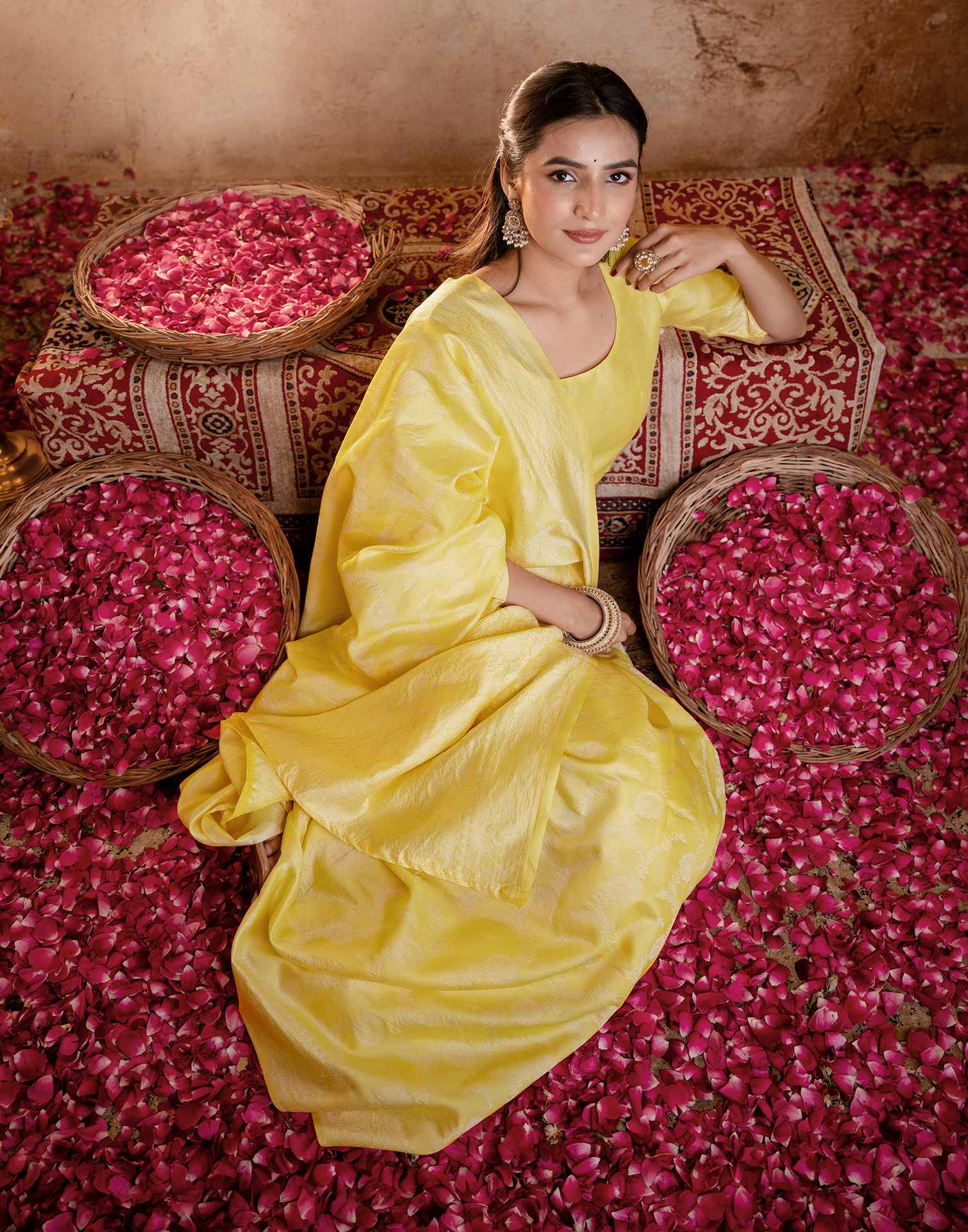 Light Yellow Silk Woven Banarasi Saree - Image 11