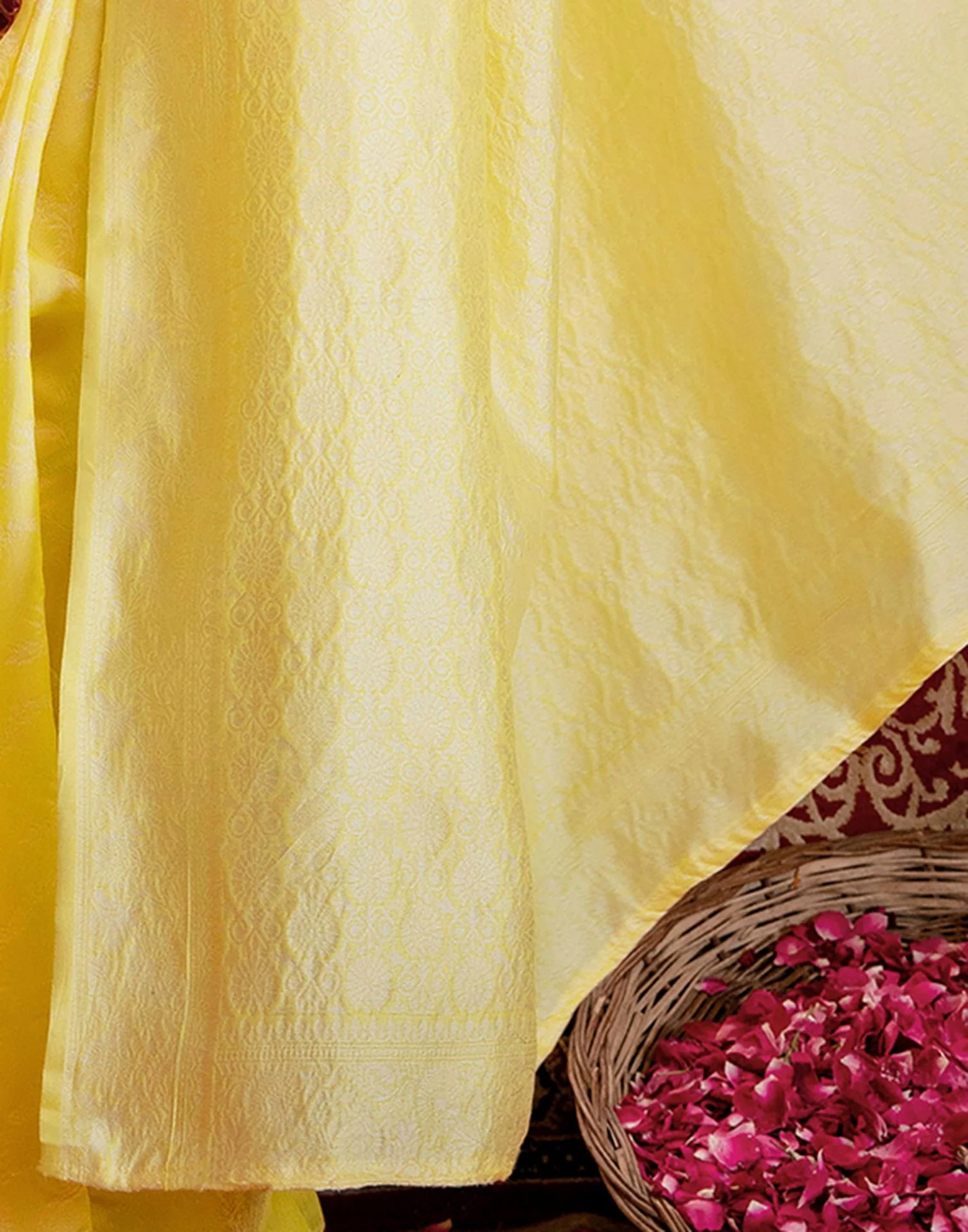 Light Yellow Silk Woven Banarasi Saree - Image 13