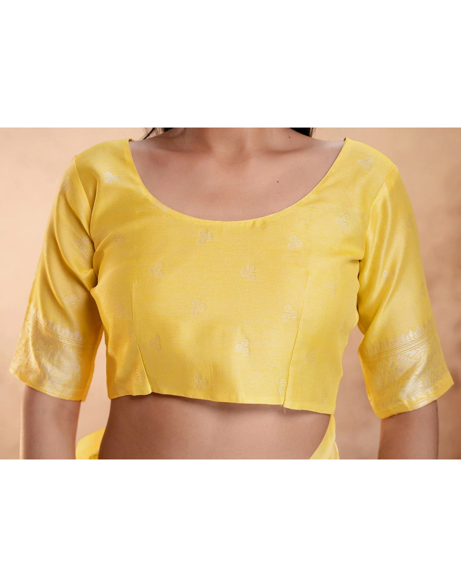 Light Yellow Silk Woven Banarasi Saree - Image 14