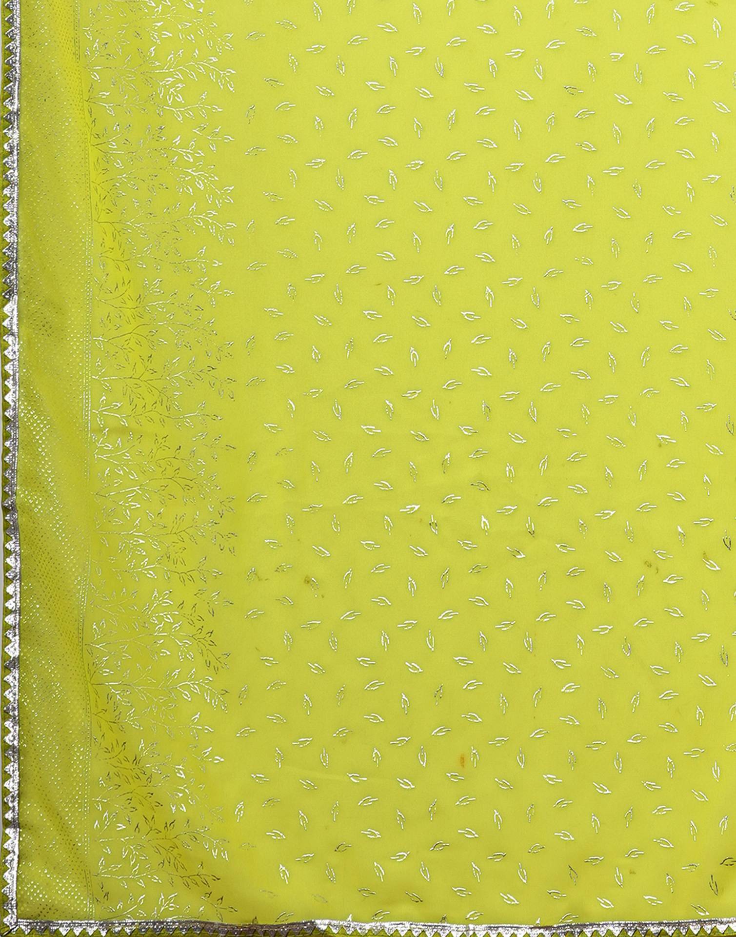 Lime Green Georgette Foil Printed Saree - Image 9