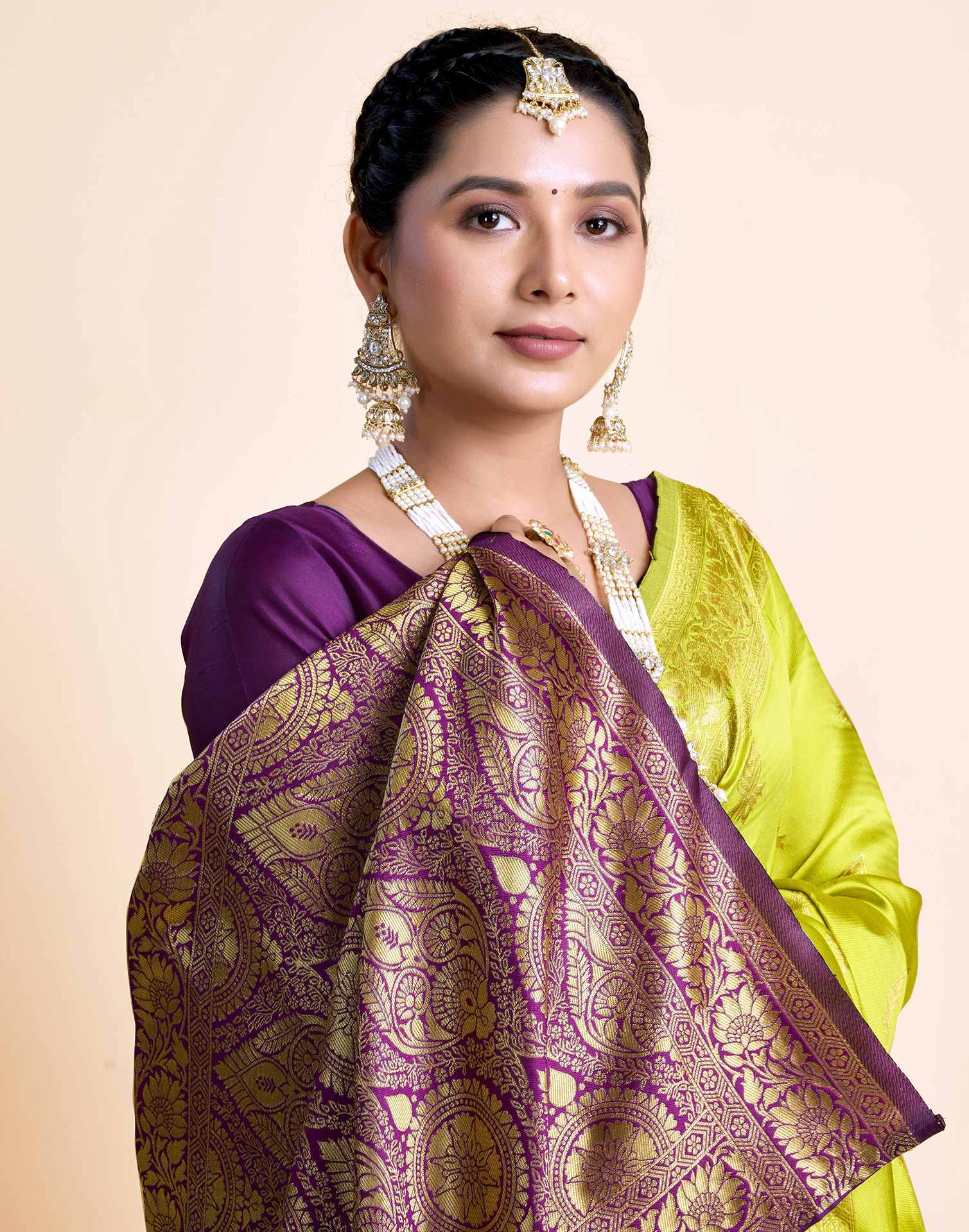 Lime Green Silk Woven Banarasi Saree - Image 2