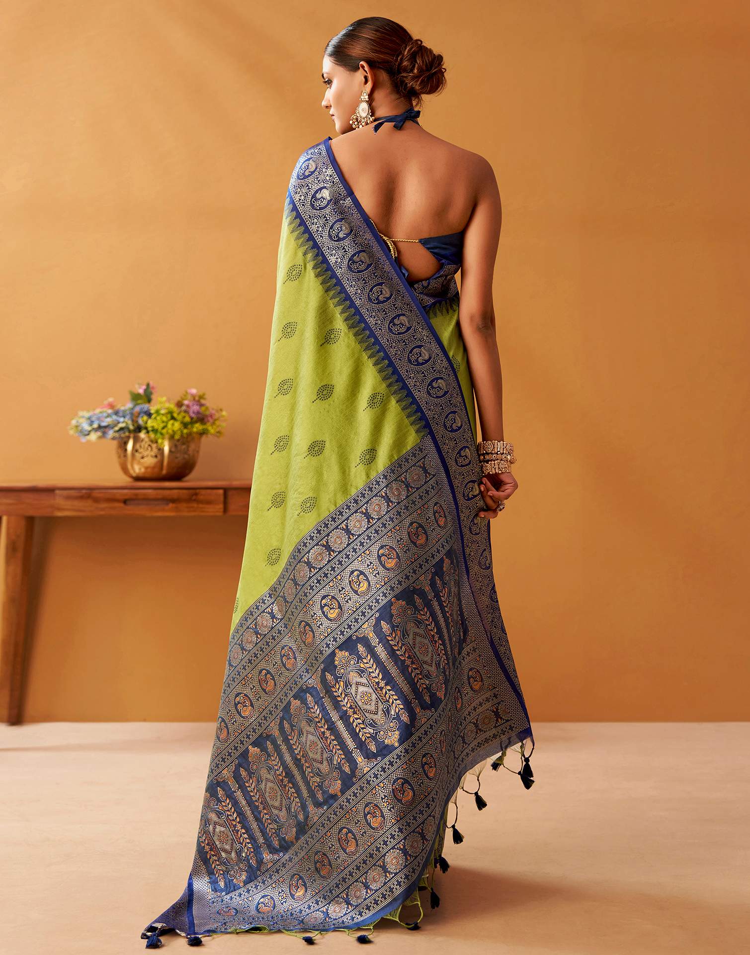Lime Green Silk Woven Kanjivaram Saree - Image 5