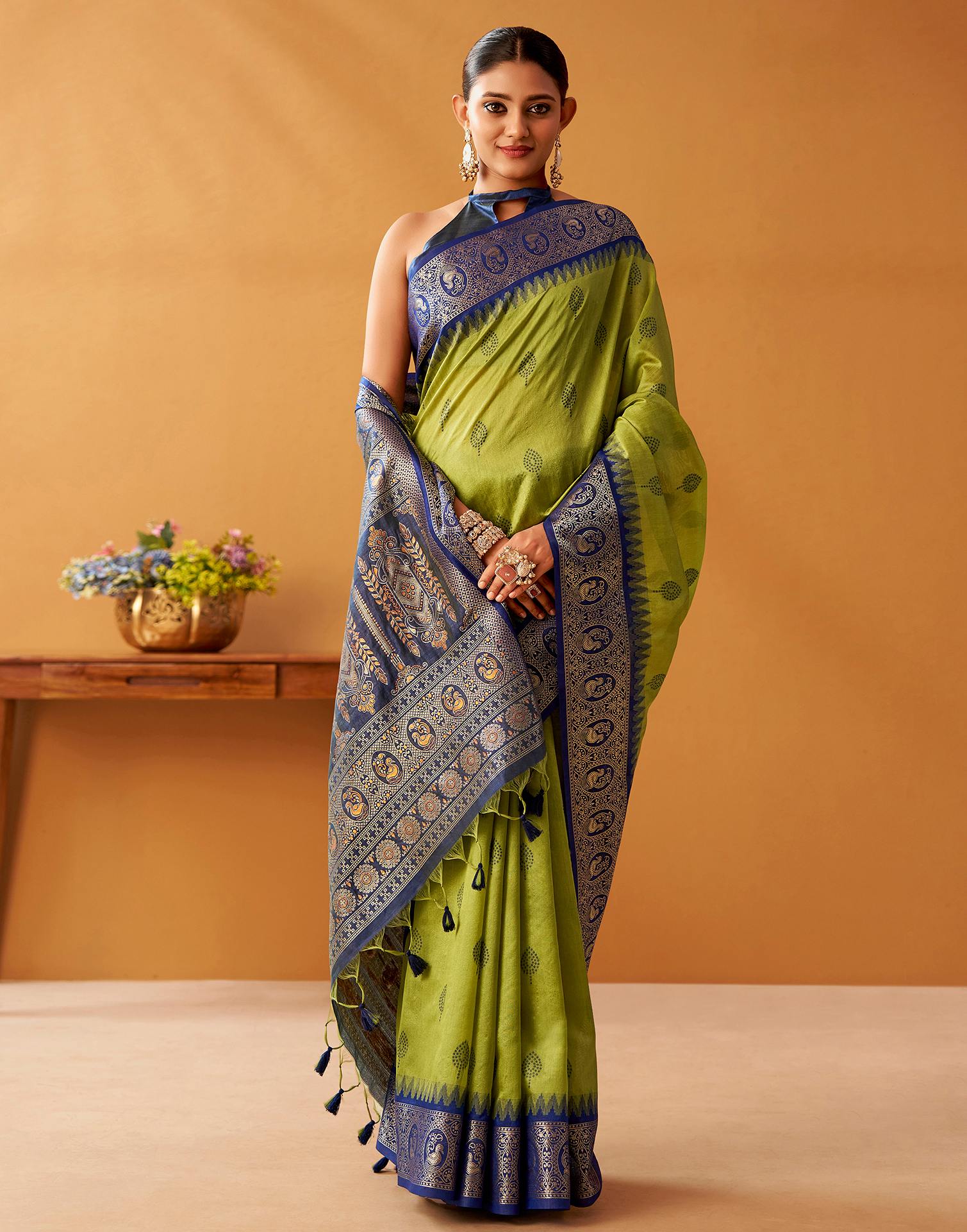 Lime Green Silk Woven Kanjivaram Saree - Image 6