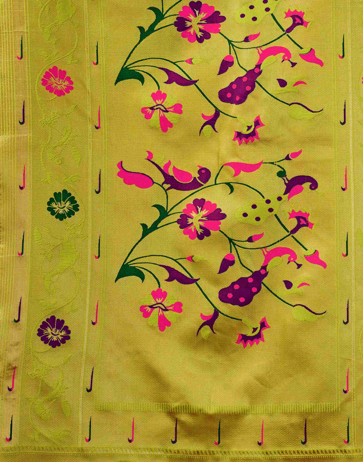 Lime Green Silk Woven Paithani Saree - Image 5