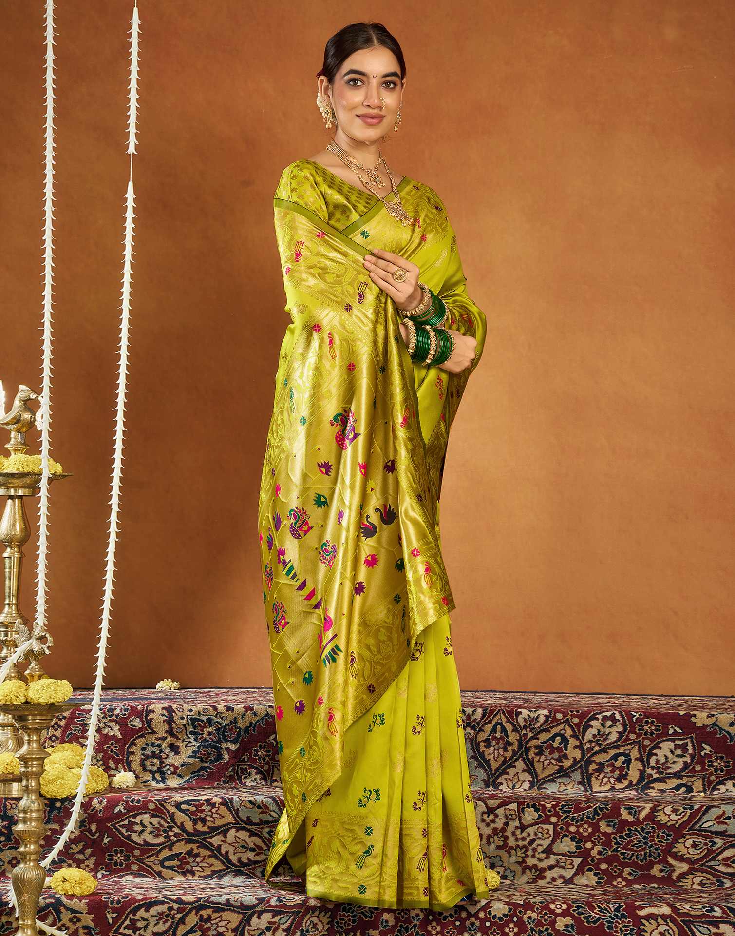 Lime Green Silk Woven Paithani Saree - Image 5