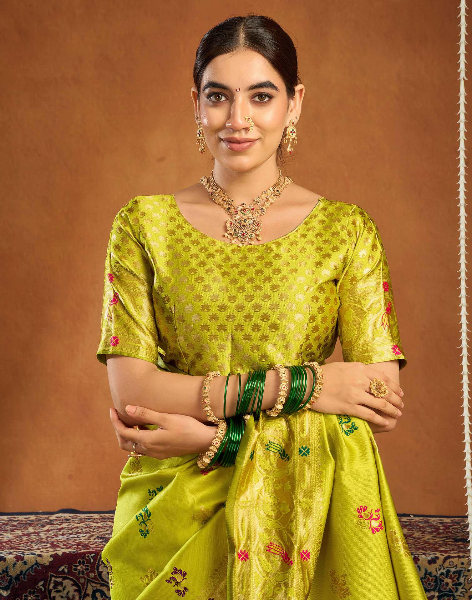 Lime Green Silk Woven Paithani Saree - Image 8