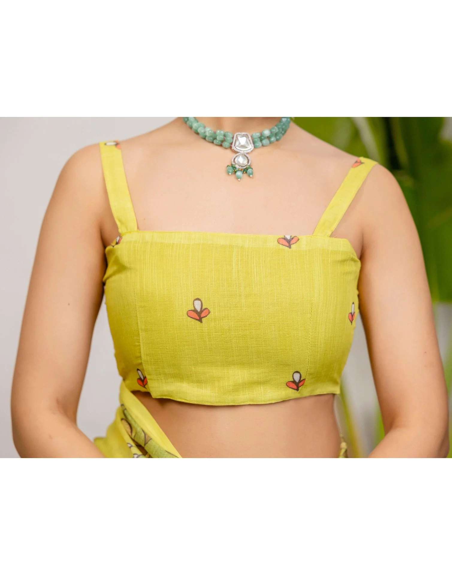 Lime Yellow Cotton Printed Saree - Image 11