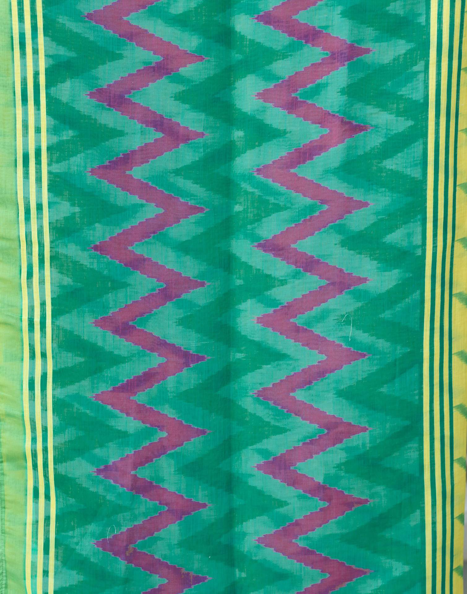 Lime Yellow Linen Ikkat Printed Saree - Image 7