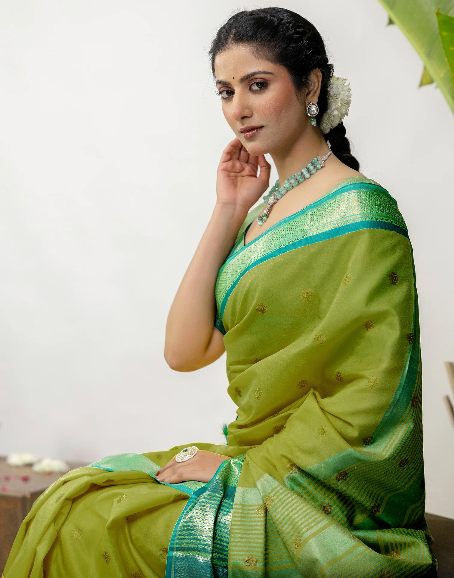 Lime Green Silk Woven Kanjivaram Saree - Image 4