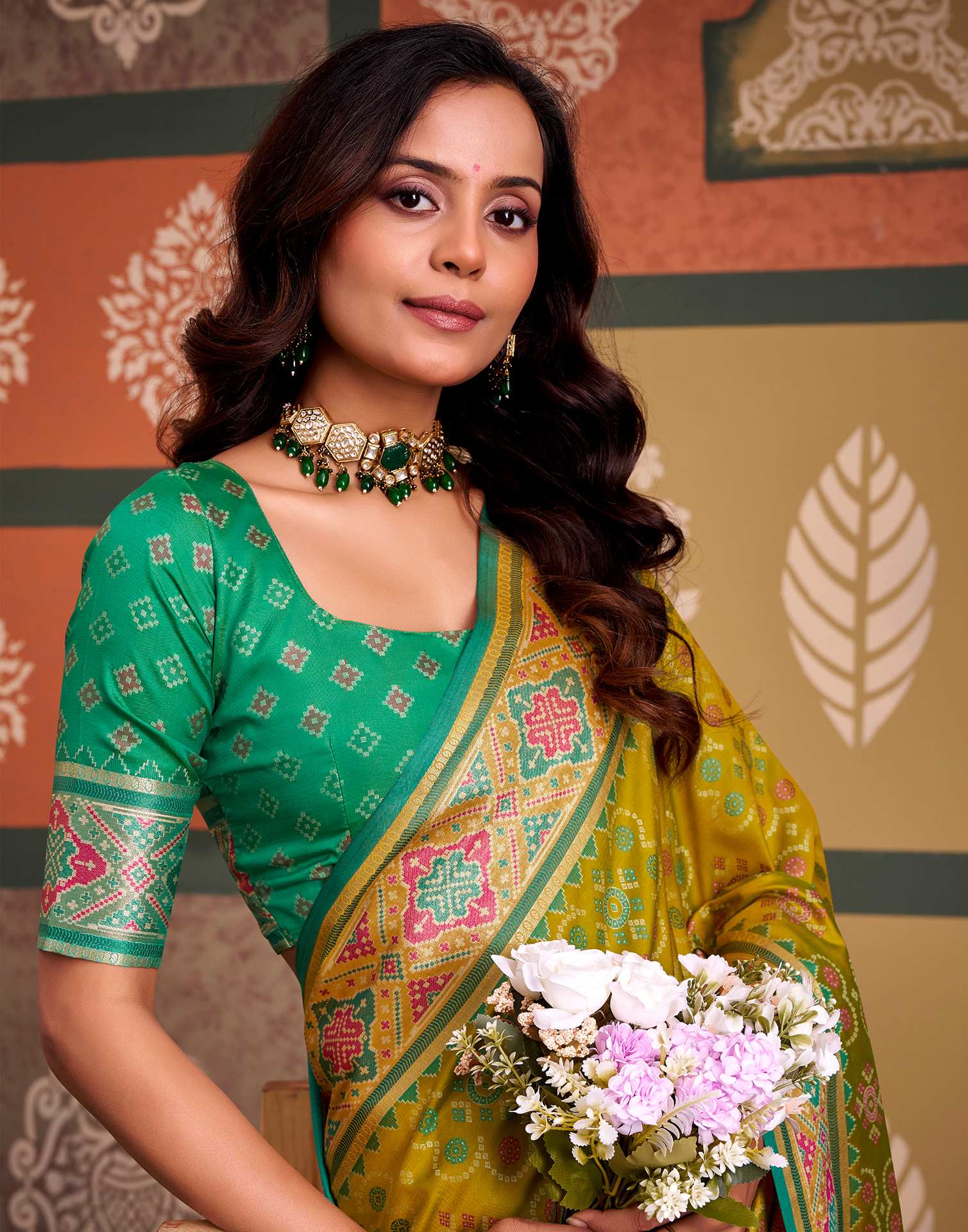 Lime Yellow Silk Woven Patola Saree - Image 2