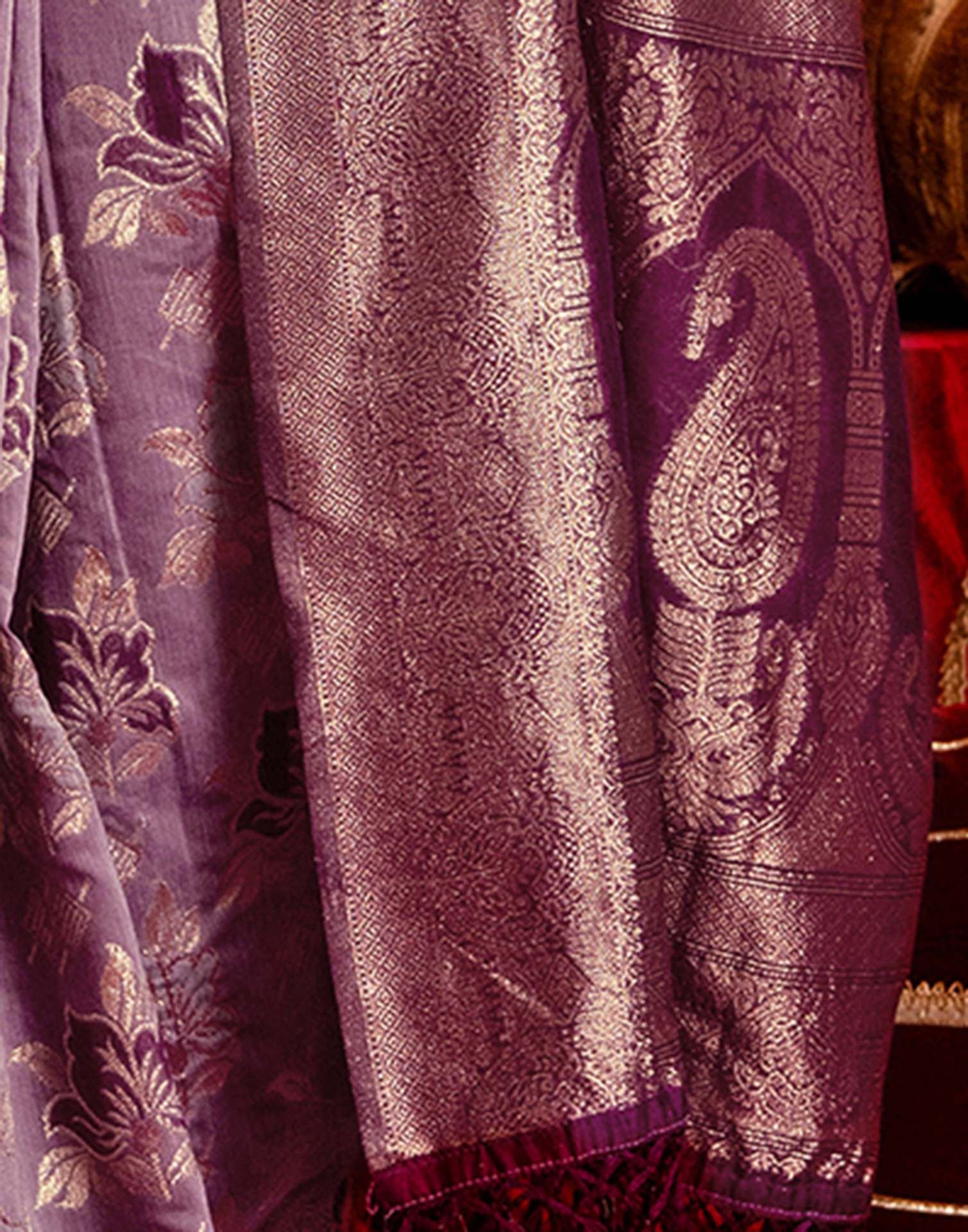 Magenta Chanderi Cotton Woven Banarasi Saree - Image 10