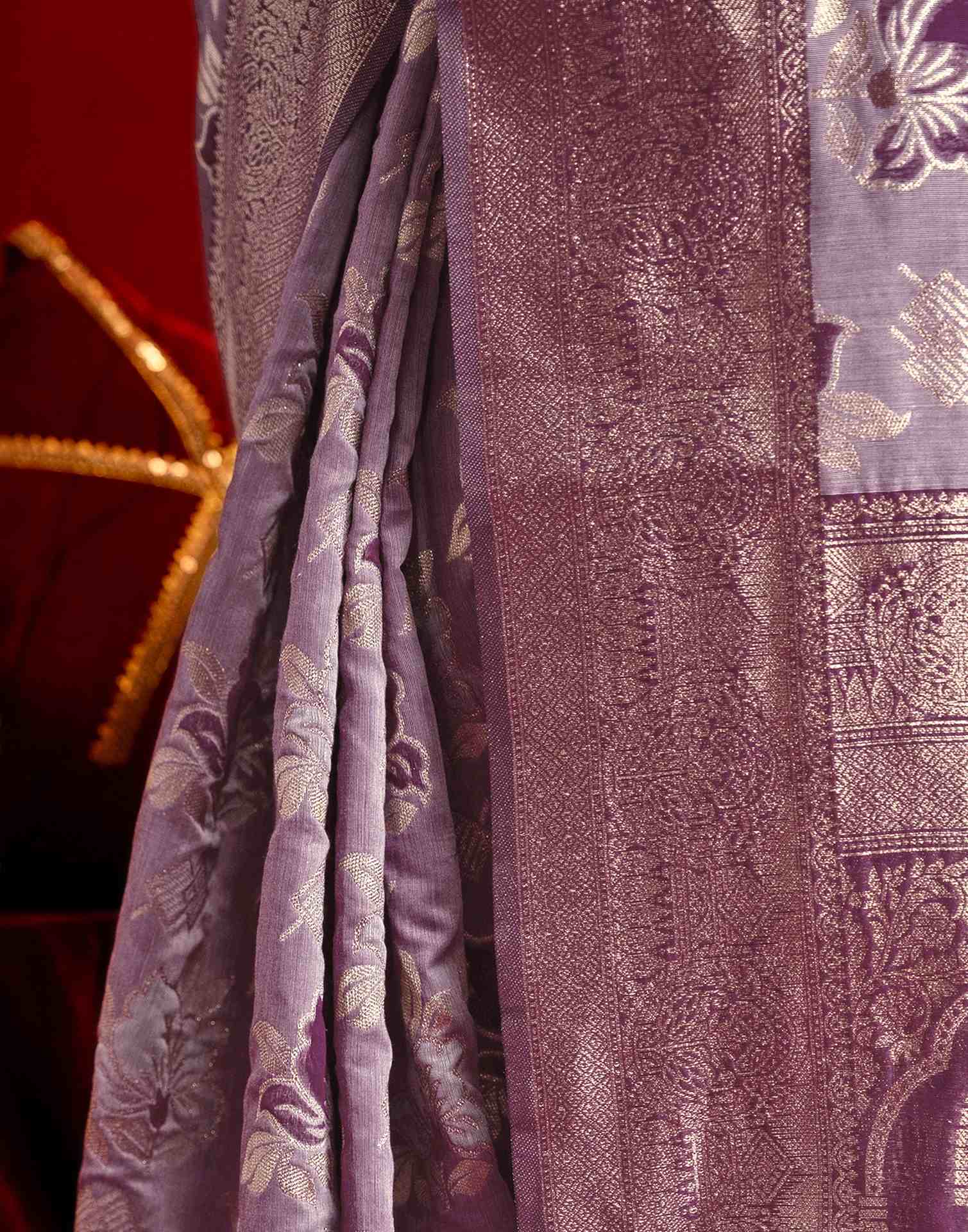 Magenta Chanderi Cotton Woven Banarasi Saree - Image 11