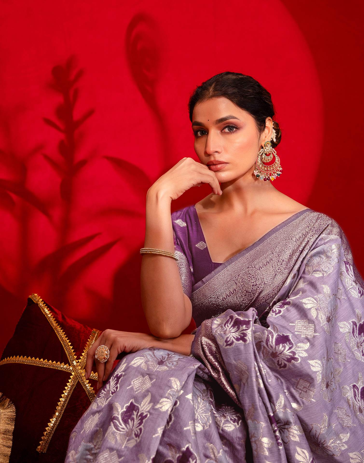 Magenta Chanderi Cotton Woven Banarasi Saree - Image 3