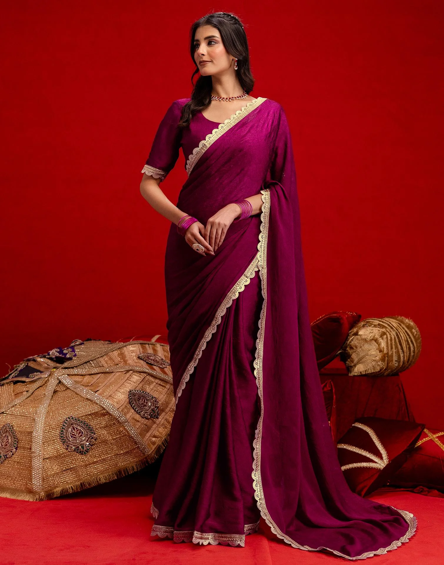 Magenta Crush Silk Lace Saree