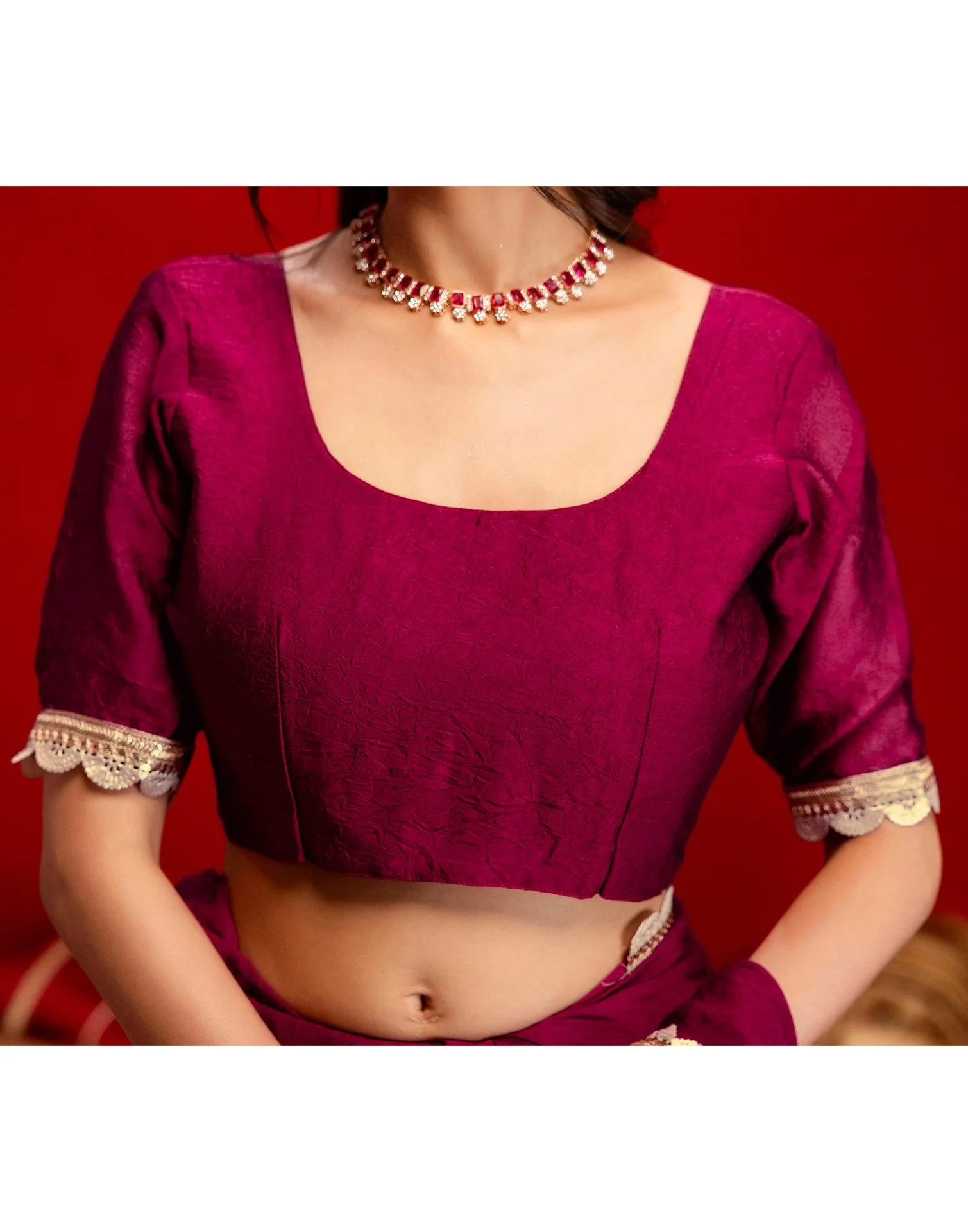 Magenta Crush Silk Lace Saree - Image 11