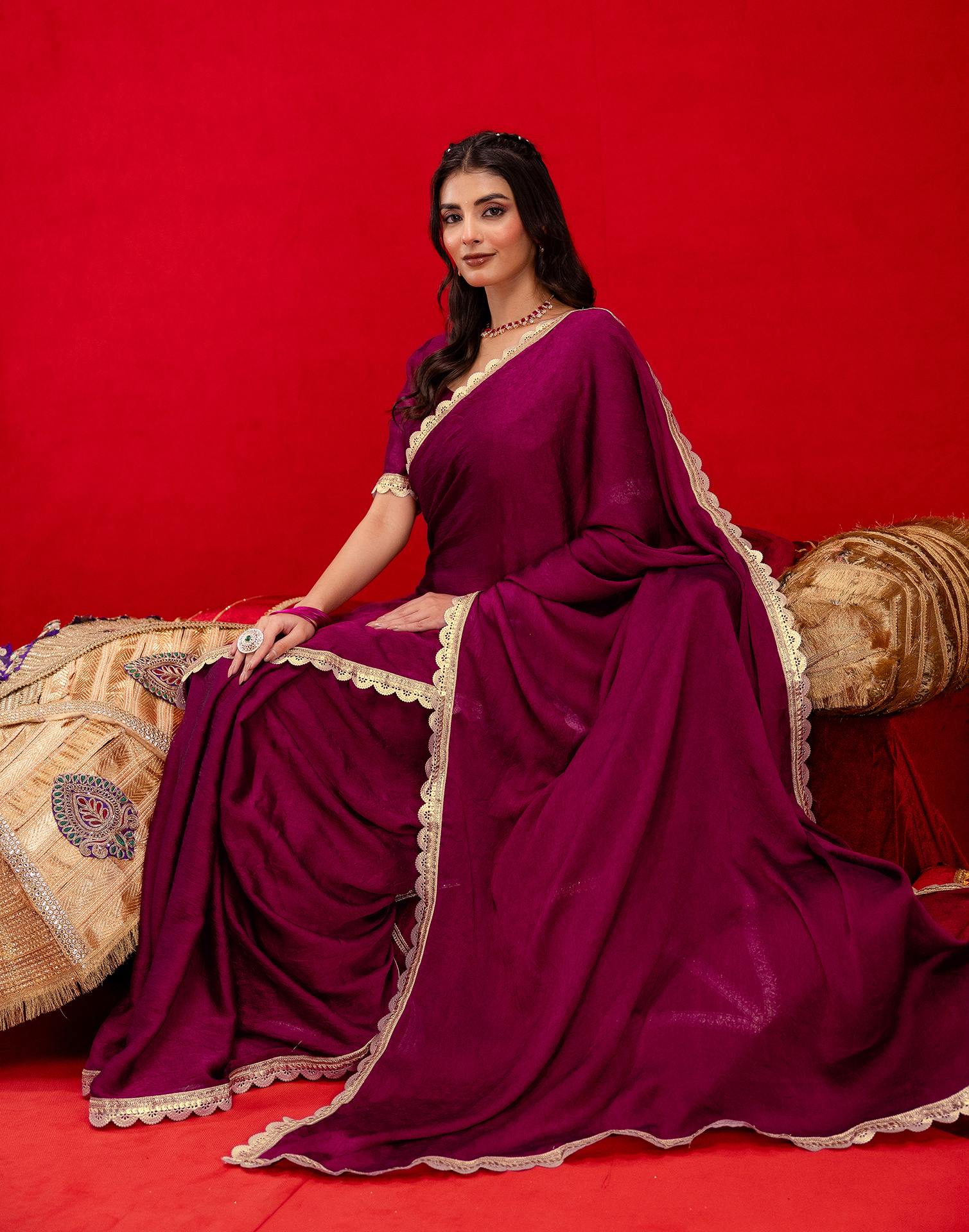 Magenta Crush Silk Lace Saree - Image 8