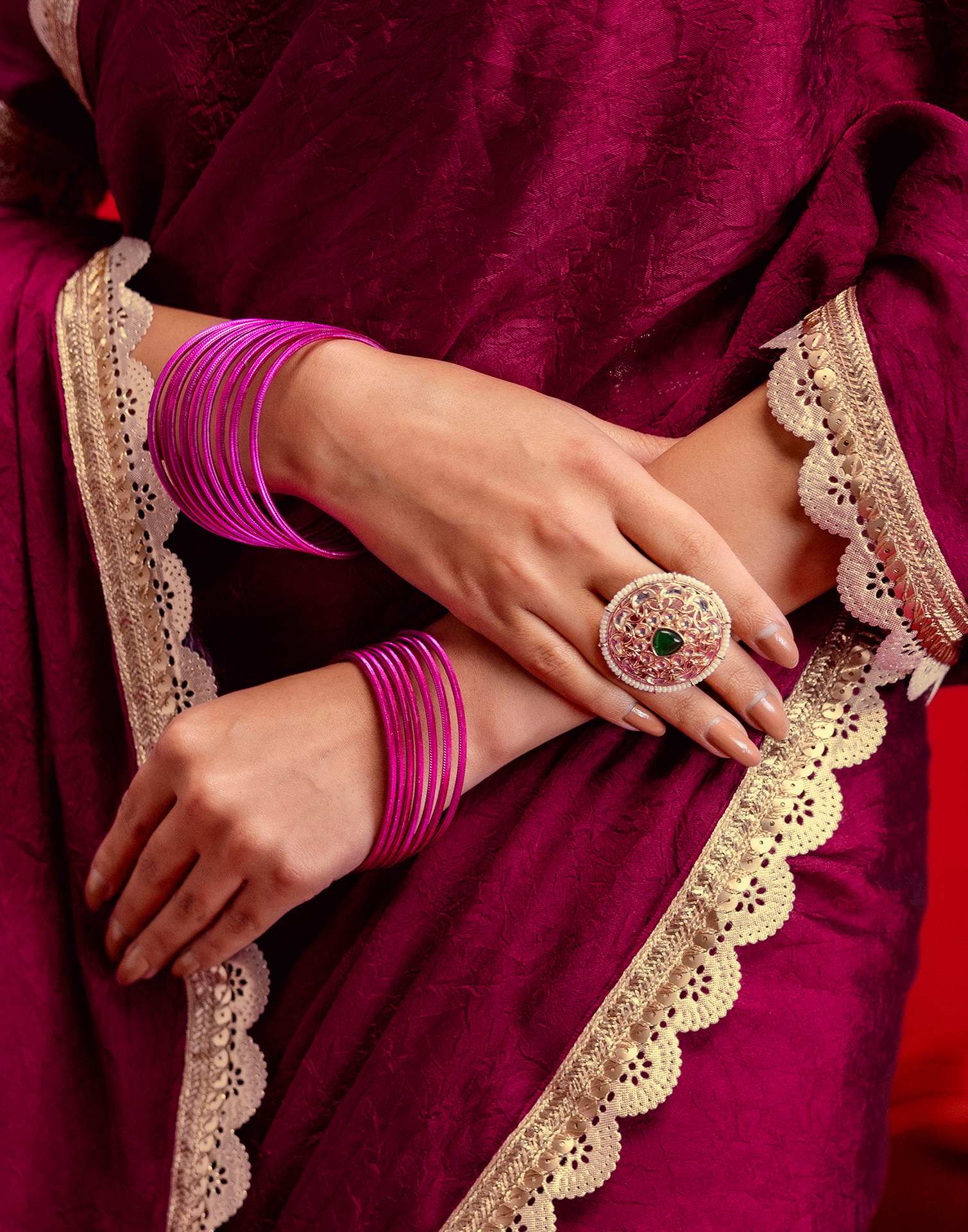 Magenta Crush Silk Lace Saree - Image 9