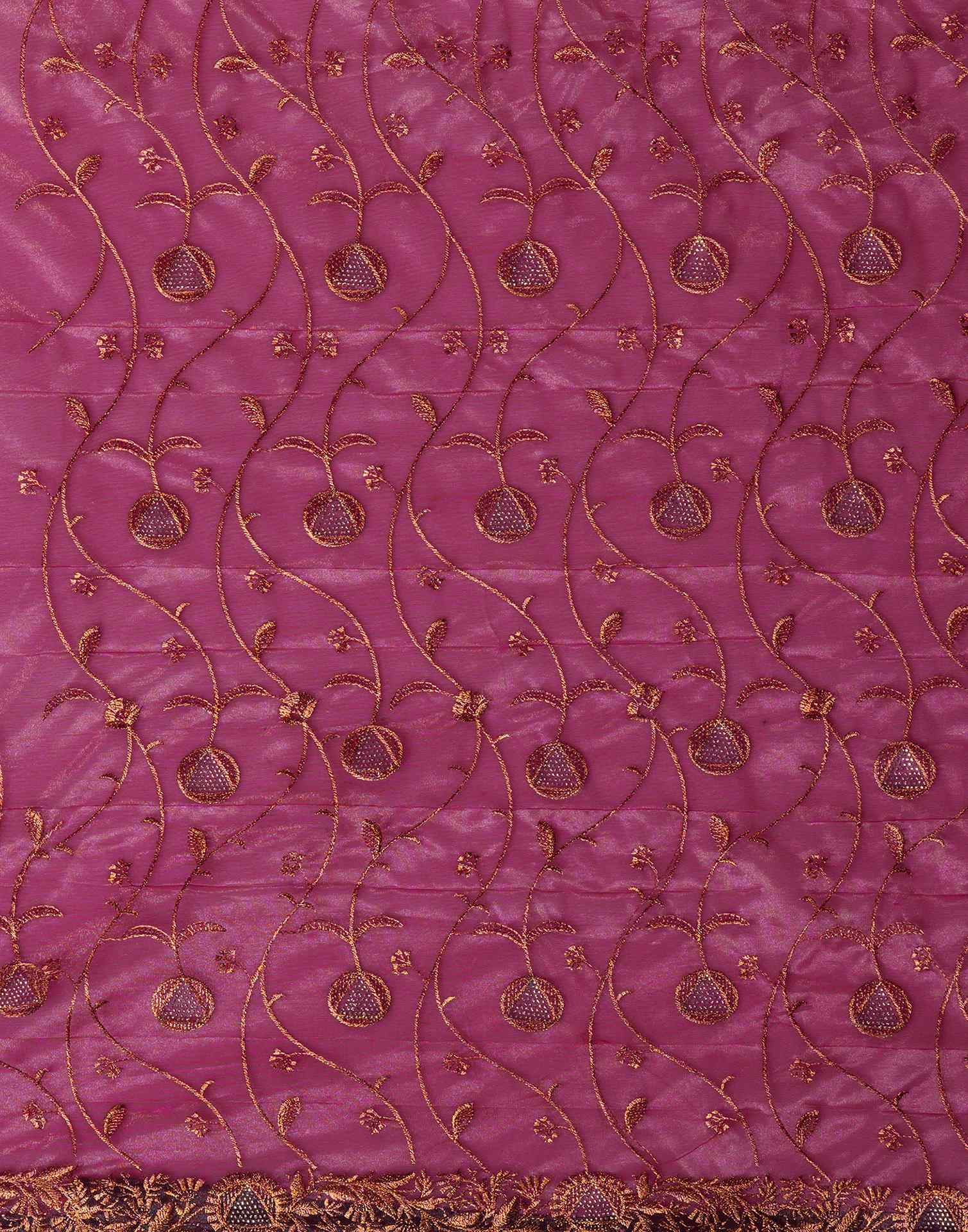 Magenta Shimmer Embroidery Saree - Image 9