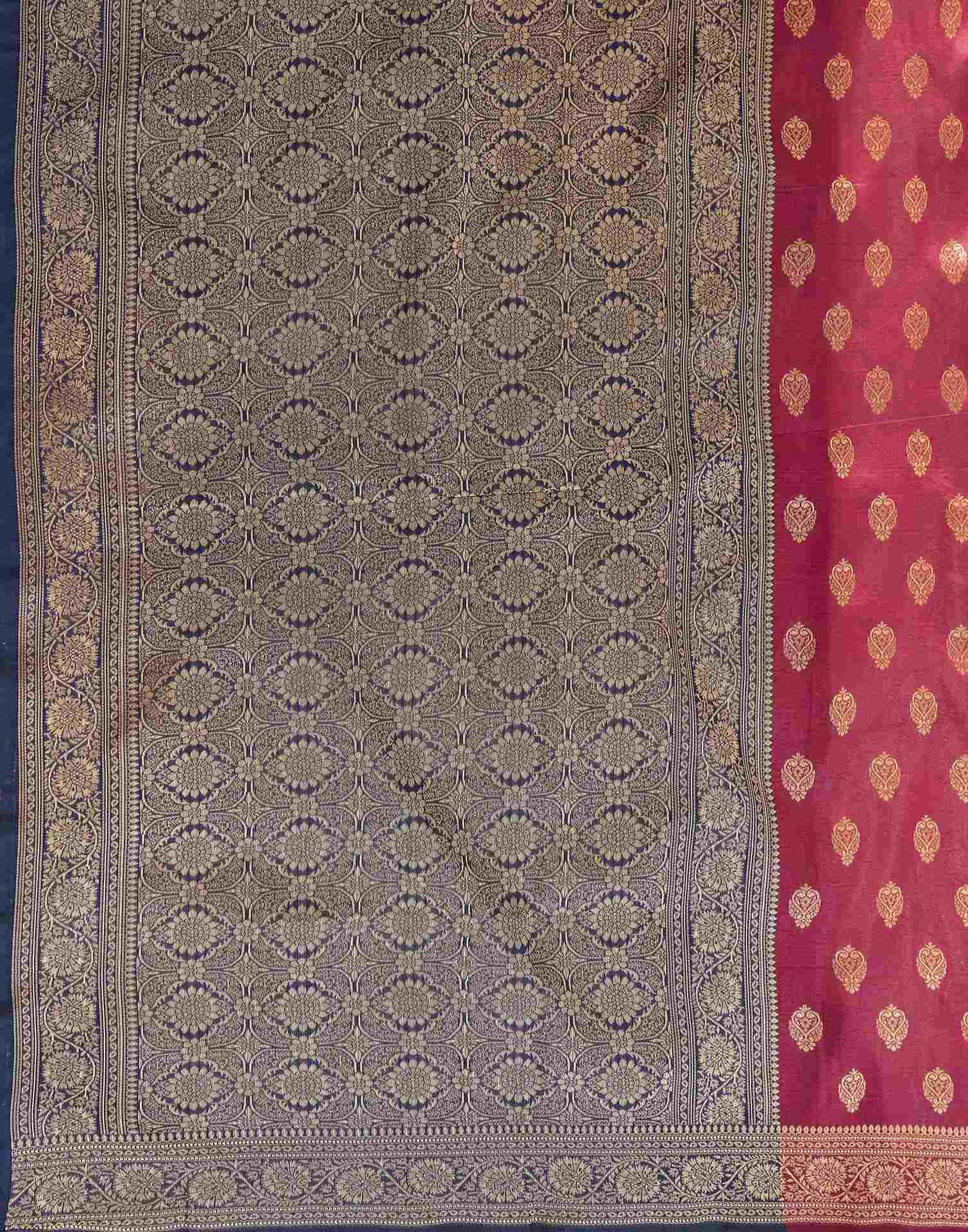 Magenta Shimmer Silk Woven Banarasi Saree - Image 8