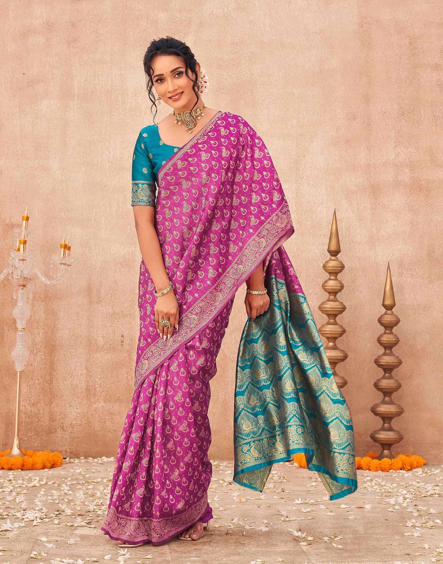 Magenta Shimmer Silk Woven Banarasi Saree - Image 5