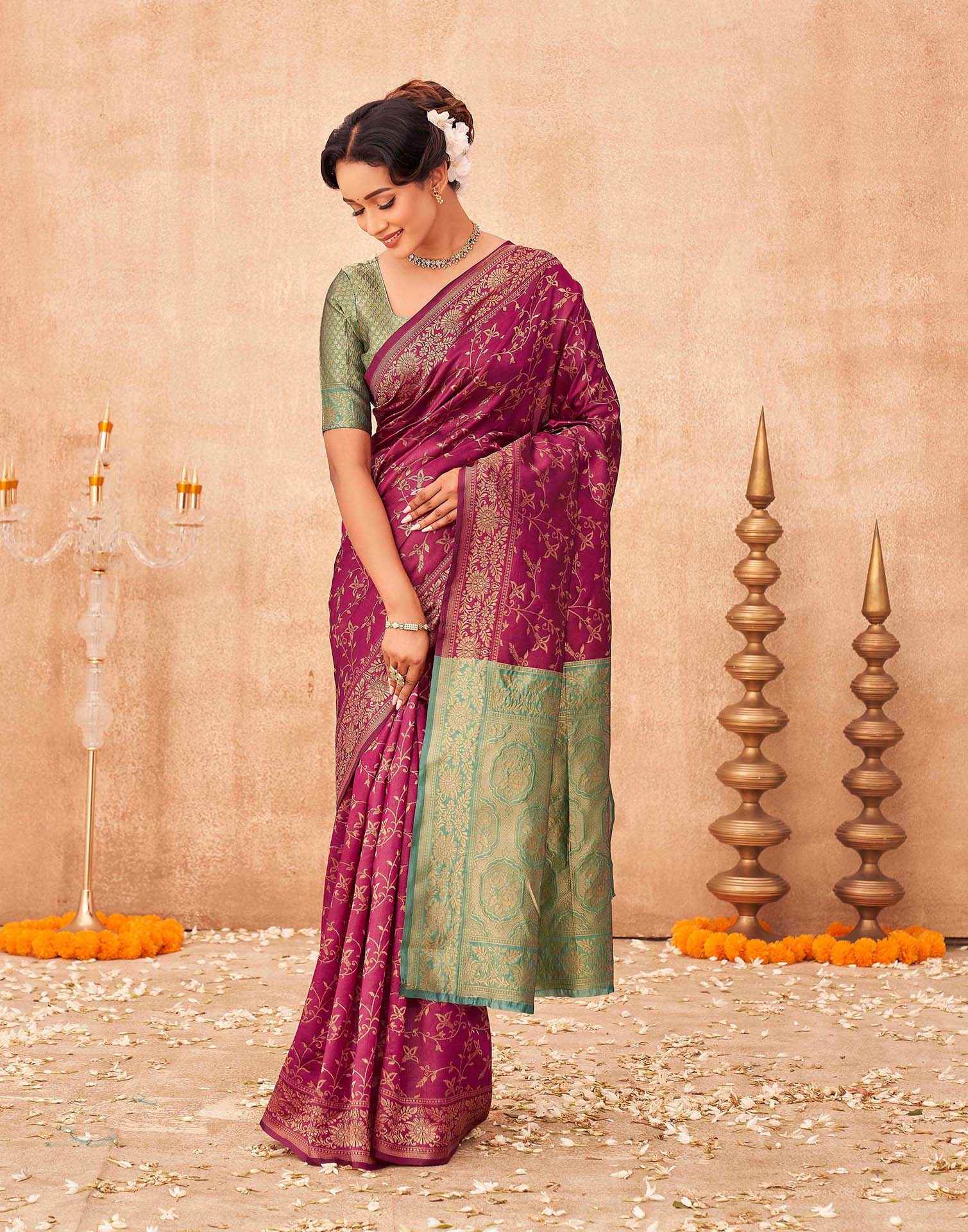 Magenta Shimmer Silk Woven Banarasi Saree
