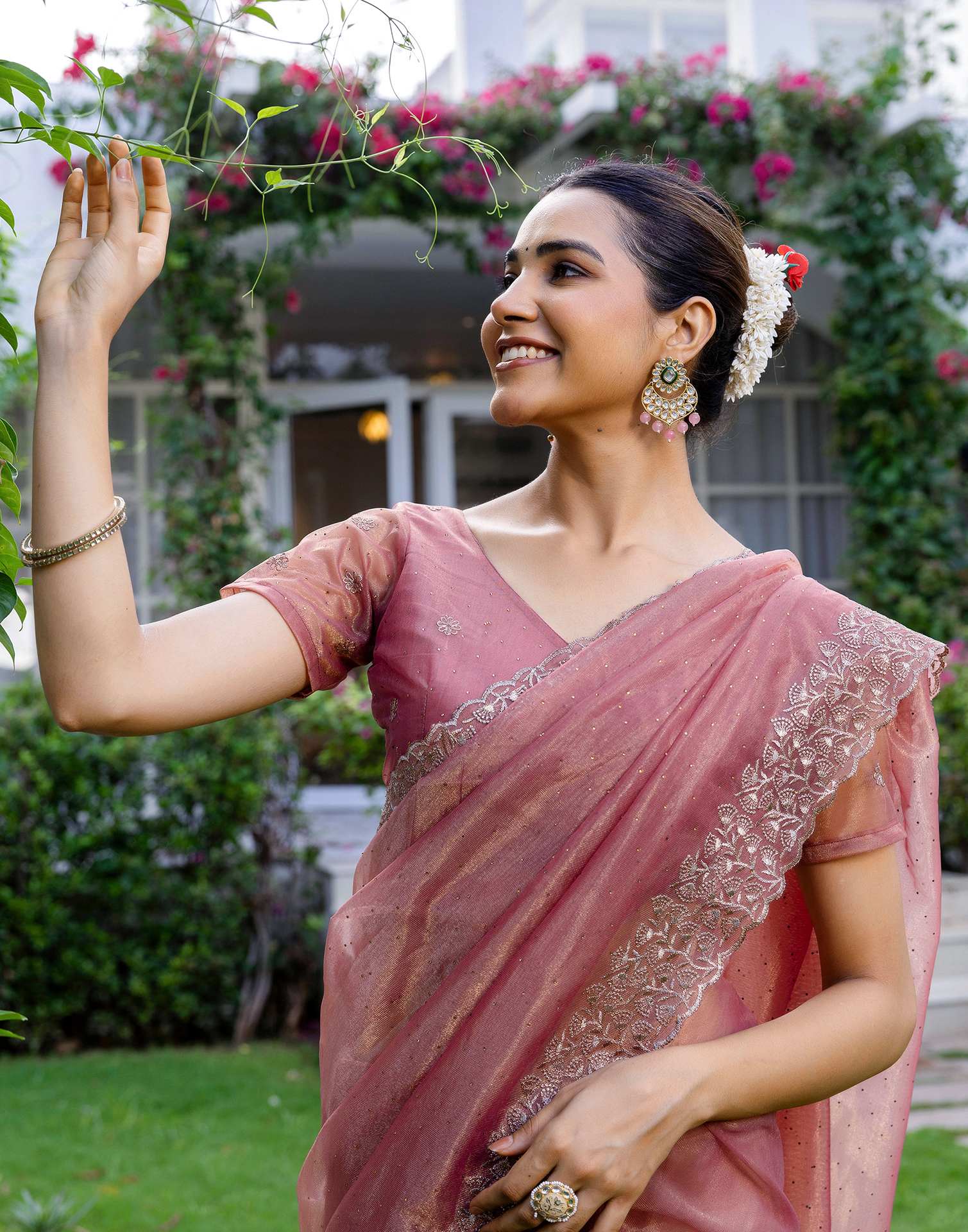 Magenta Shimmer Swarovski Saree - Image 2