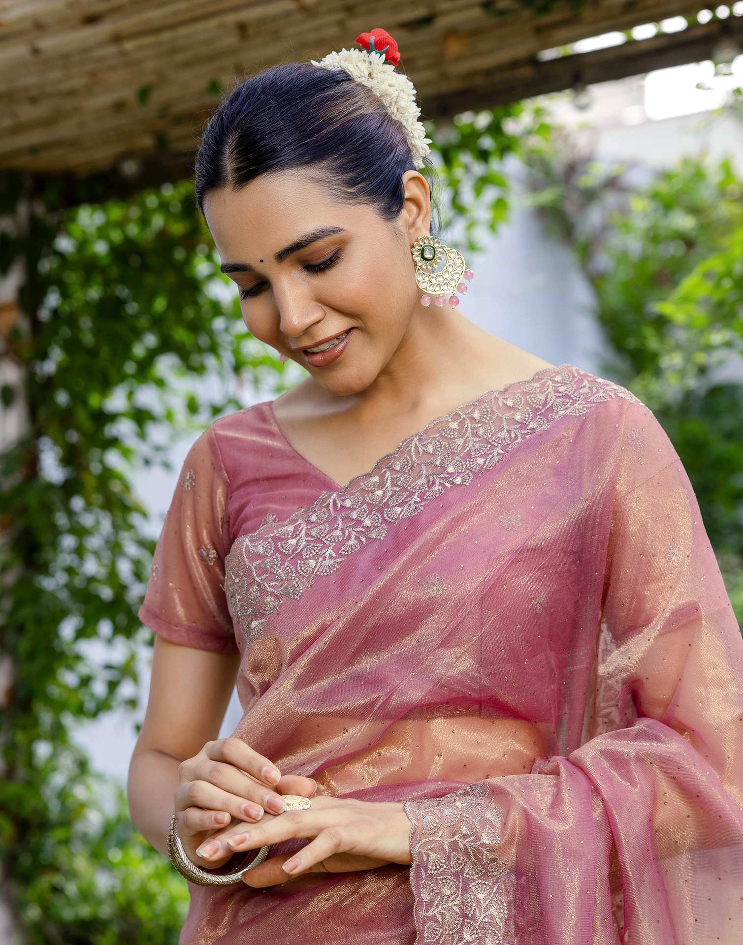 Magenta Shimmer Swarovski Saree - Image 4