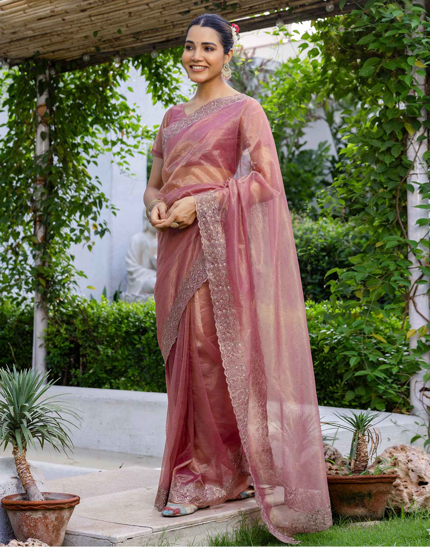 Magenta Shimmer Swarovski Saree - Image 5
