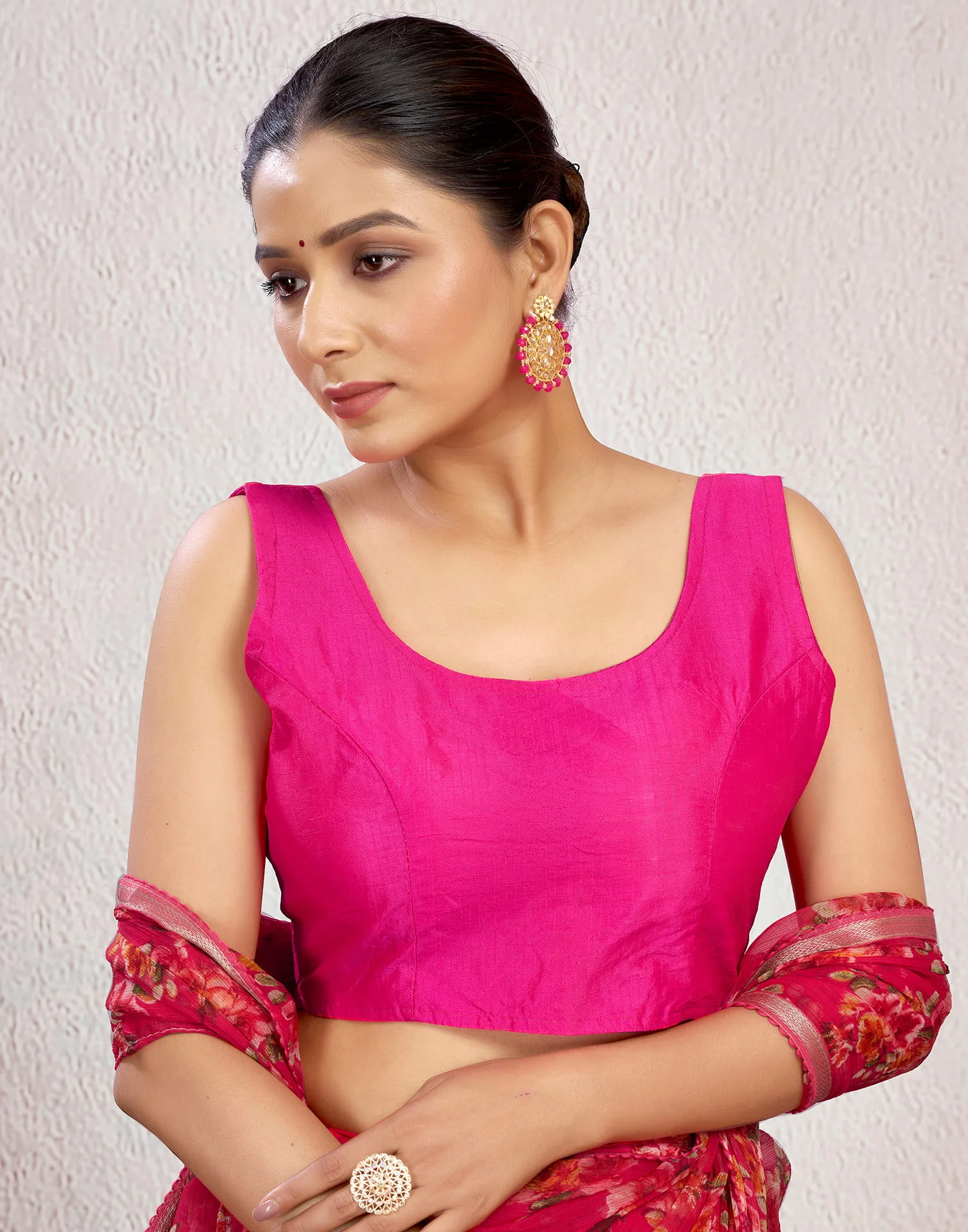 Magenta Silk Plain Plain Blouse - Image 6