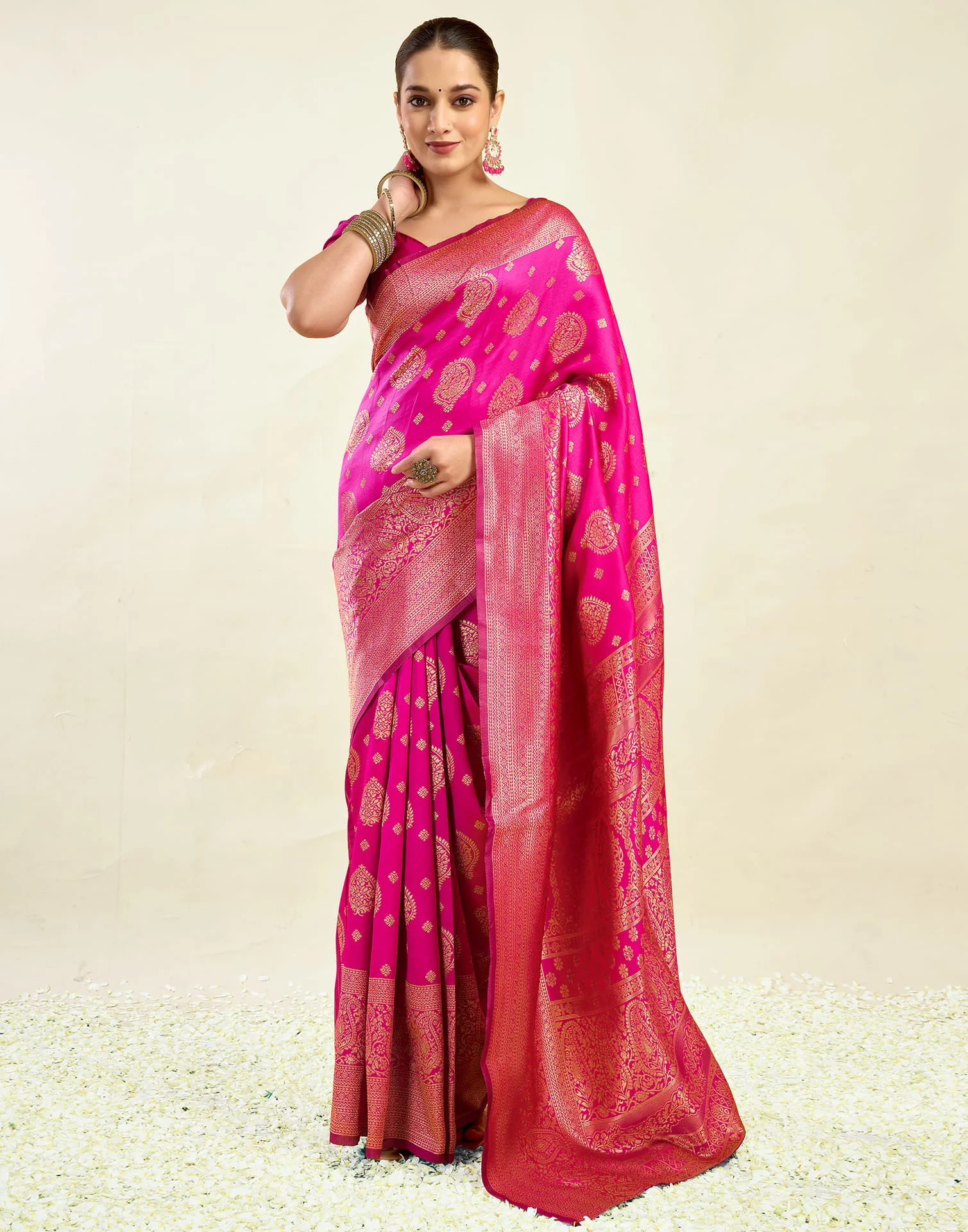 Pink Silk Blend Woven Banarasi Saree - Image 7