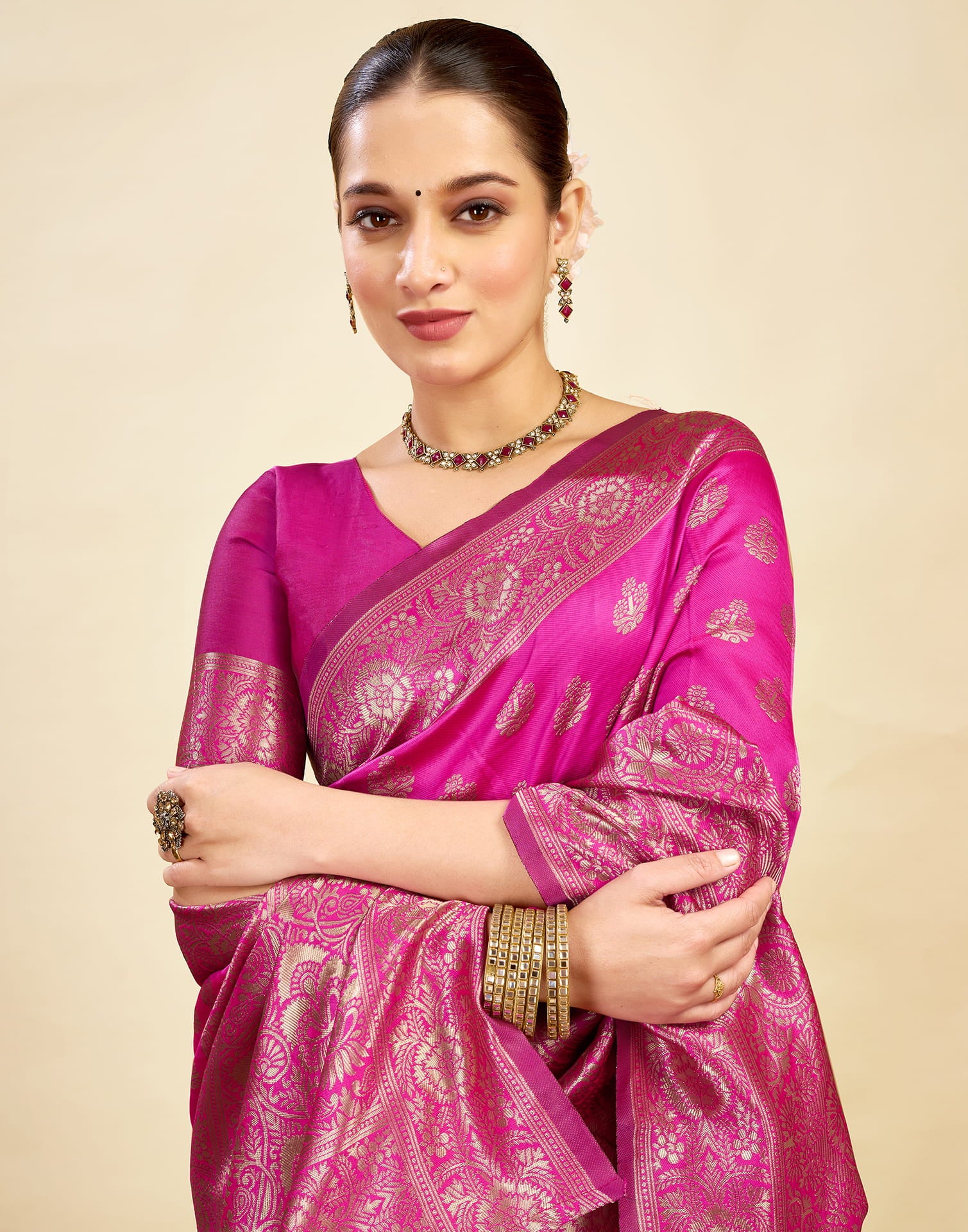 Pink Silk Blend Woven Banarasi Saree - Image 2