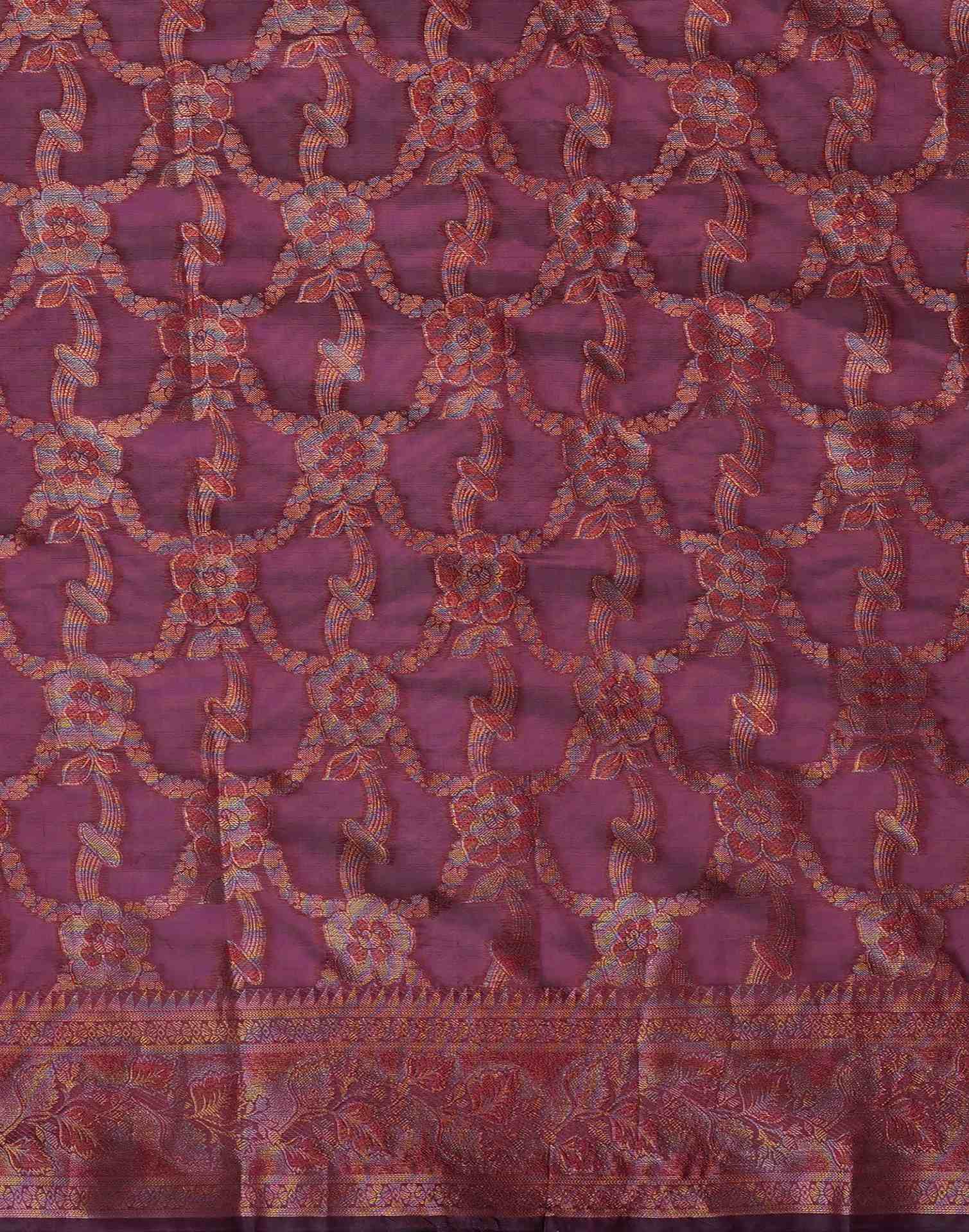Magenta Silk Woven Saree - Image 10