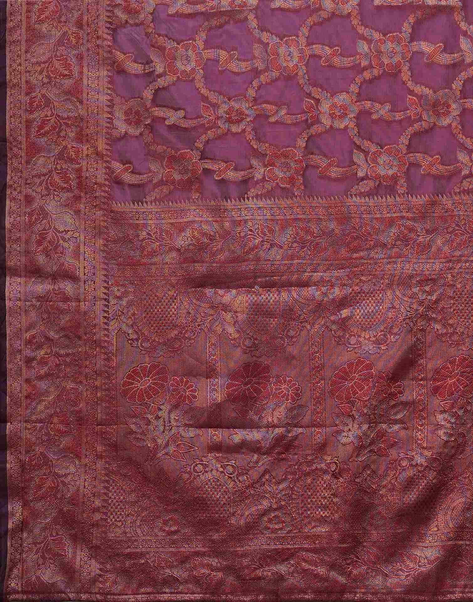 Magenta Silk Woven Saree - Image 9