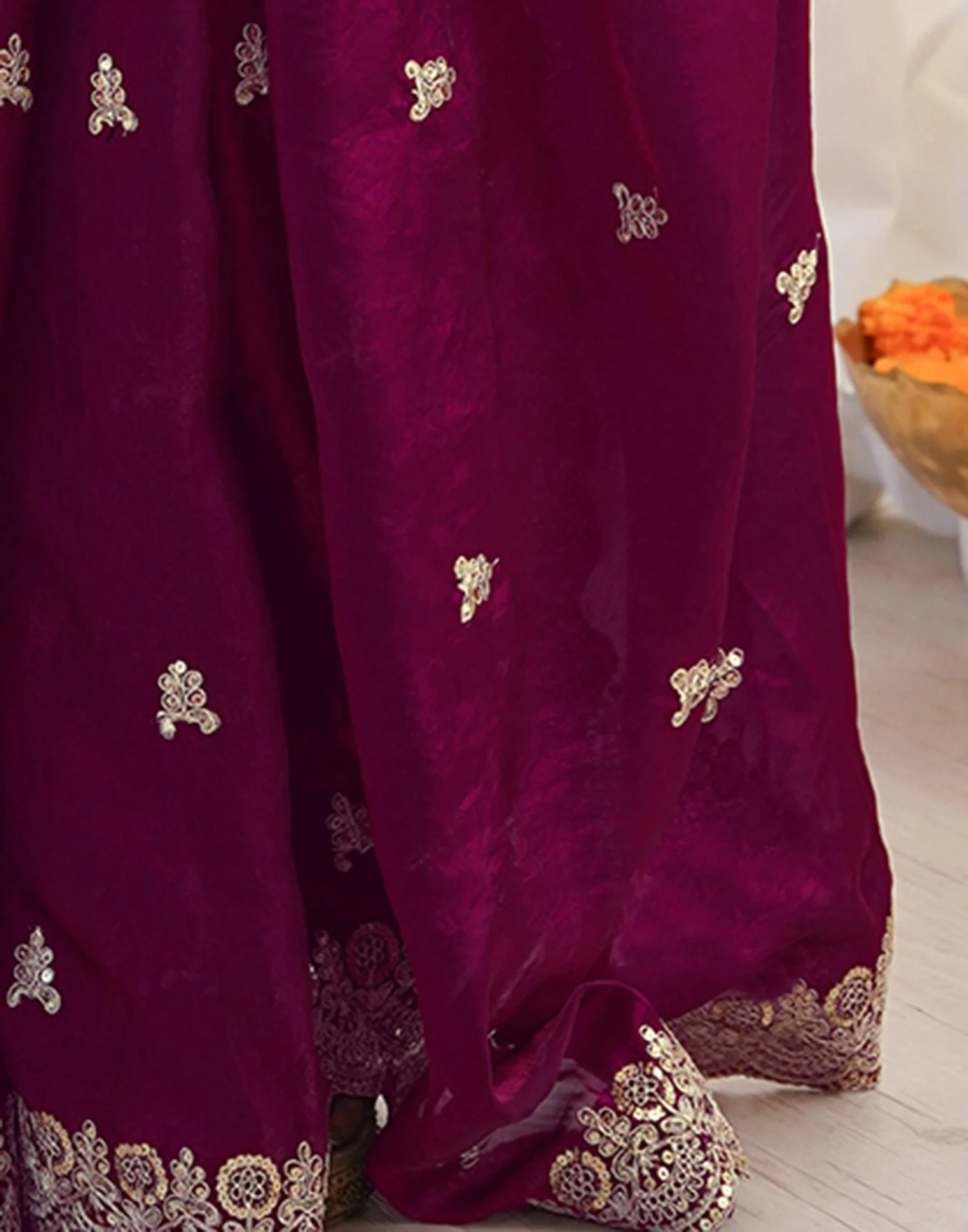 Magenta Tissue Silk Sequence Embroidery Saree - Image 11