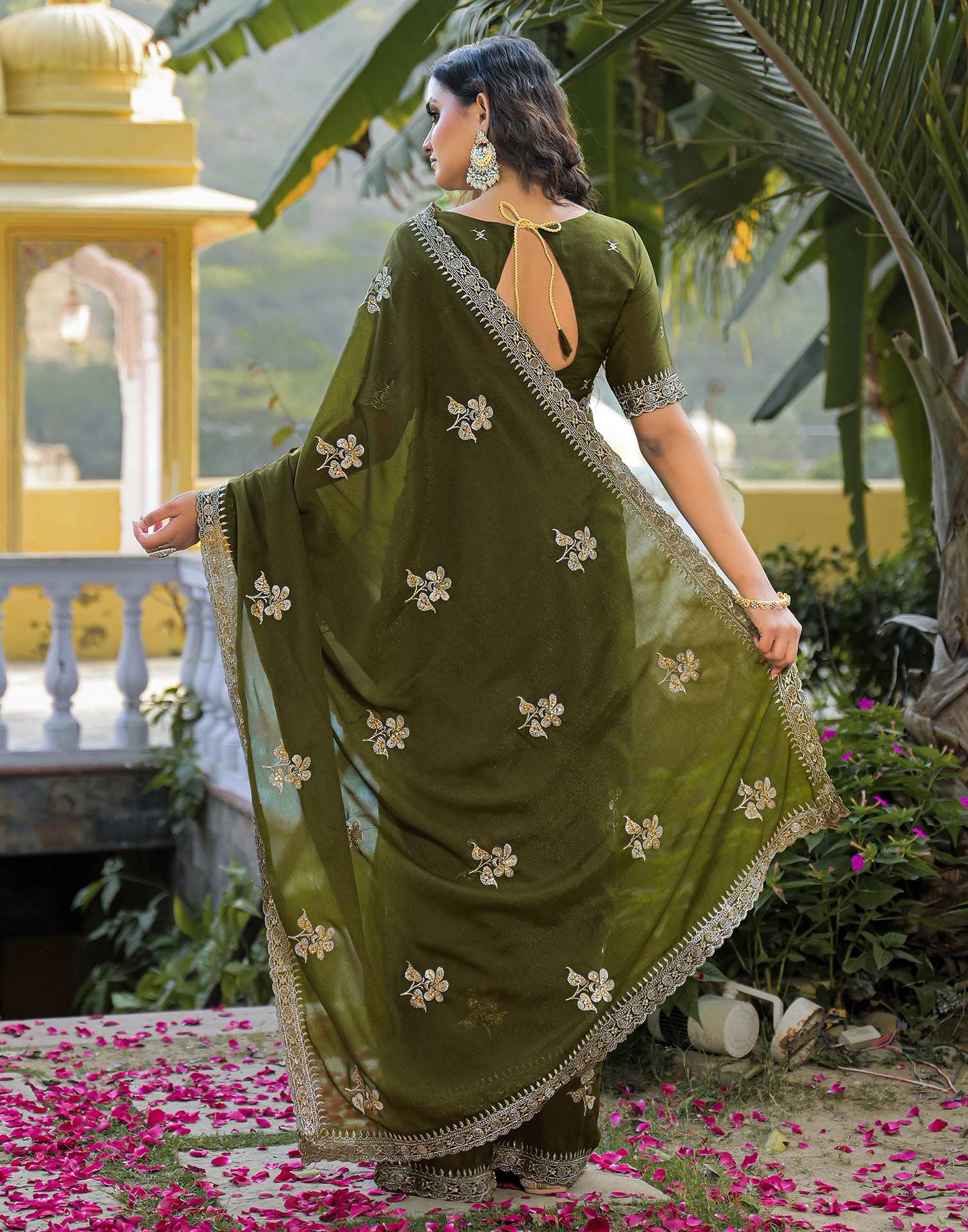 Mahendi Green Shimmer Embroidery Saree - Image 5