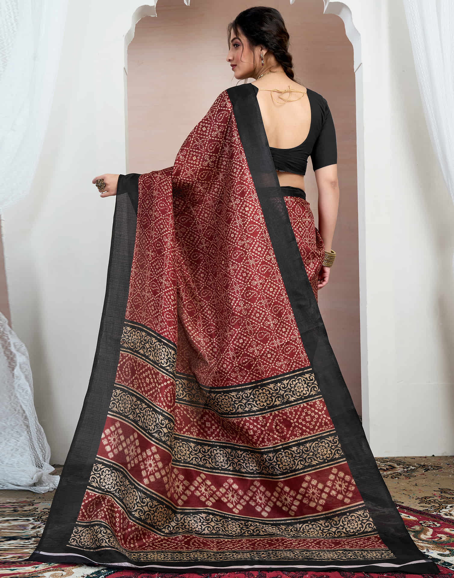Maroon Bhagalpuri Silk Printed Saree - Image 6