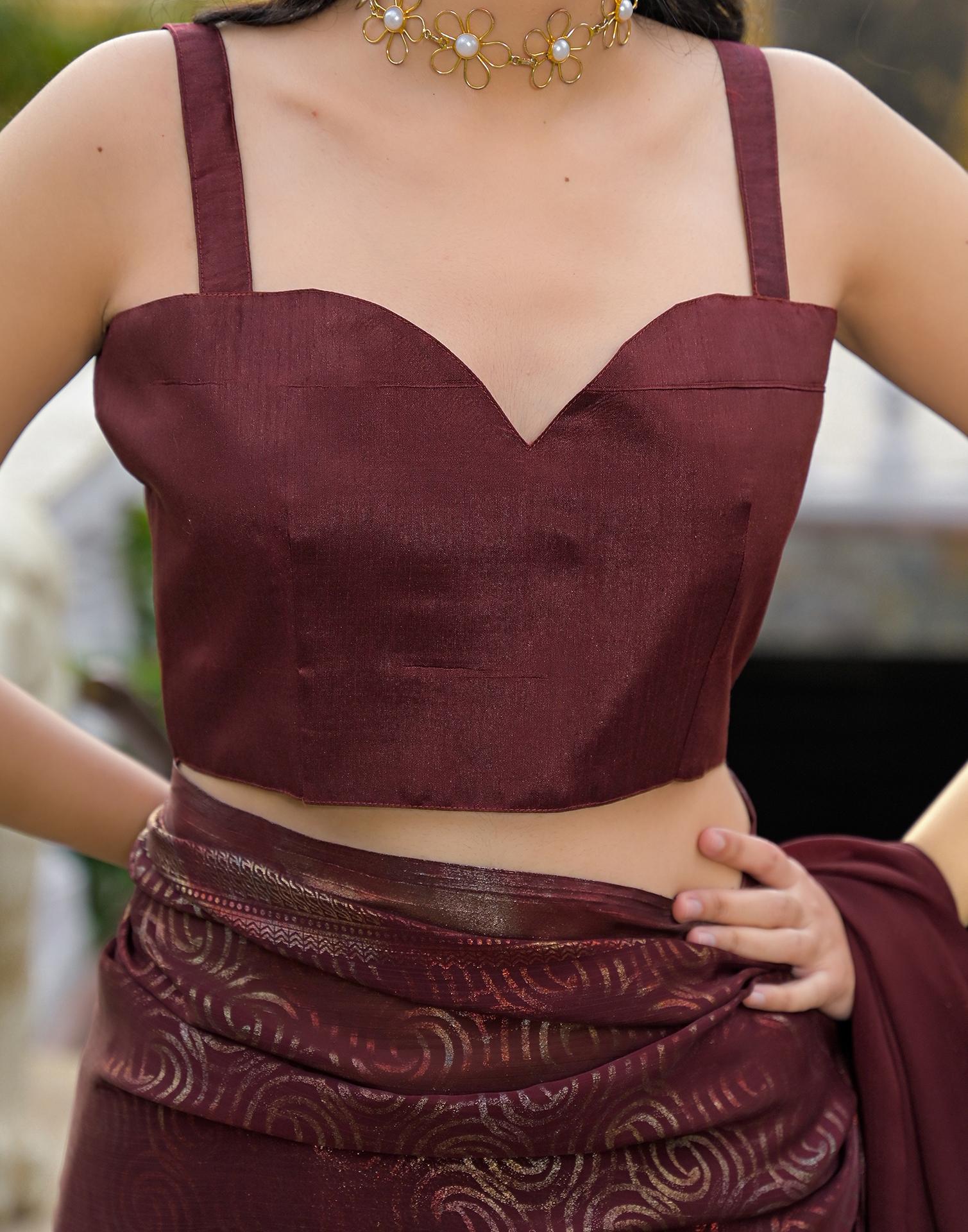 Maroon Chiffon Foil Printed Saree - Image 9