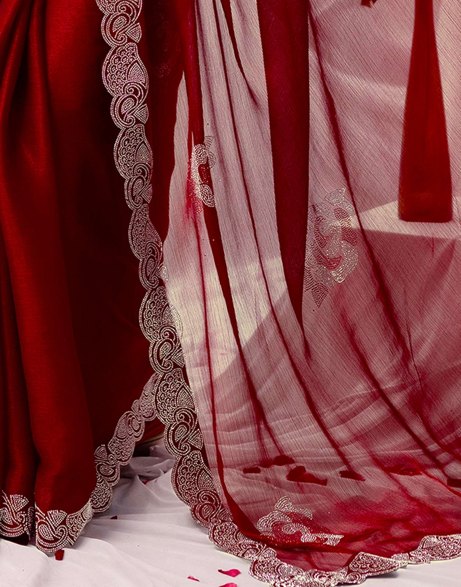 Maroon Chiffon Stone Work Swarovski Saree - Image 12