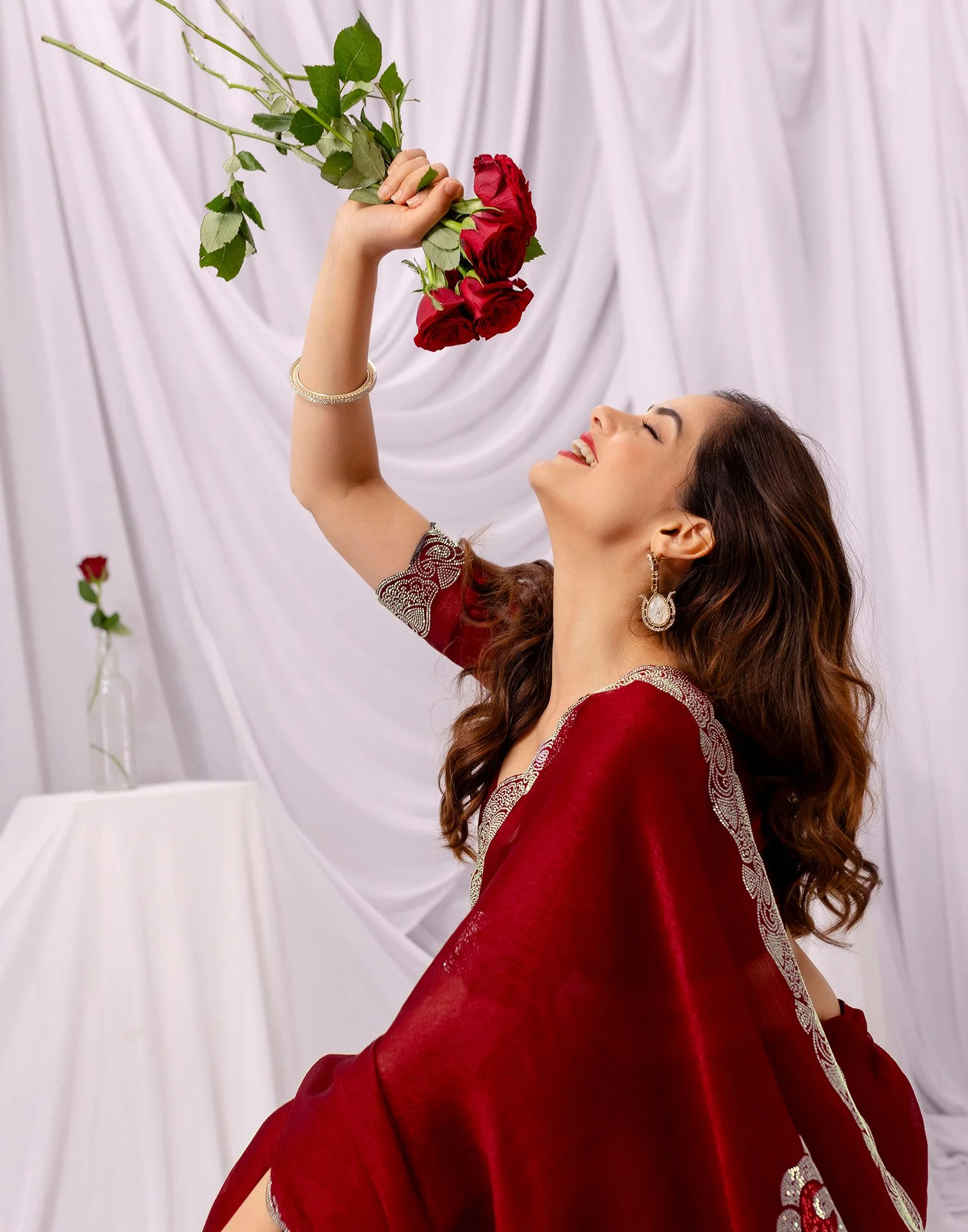 Maroon Chiffon Stone Work Swarovski Saree - Image 7