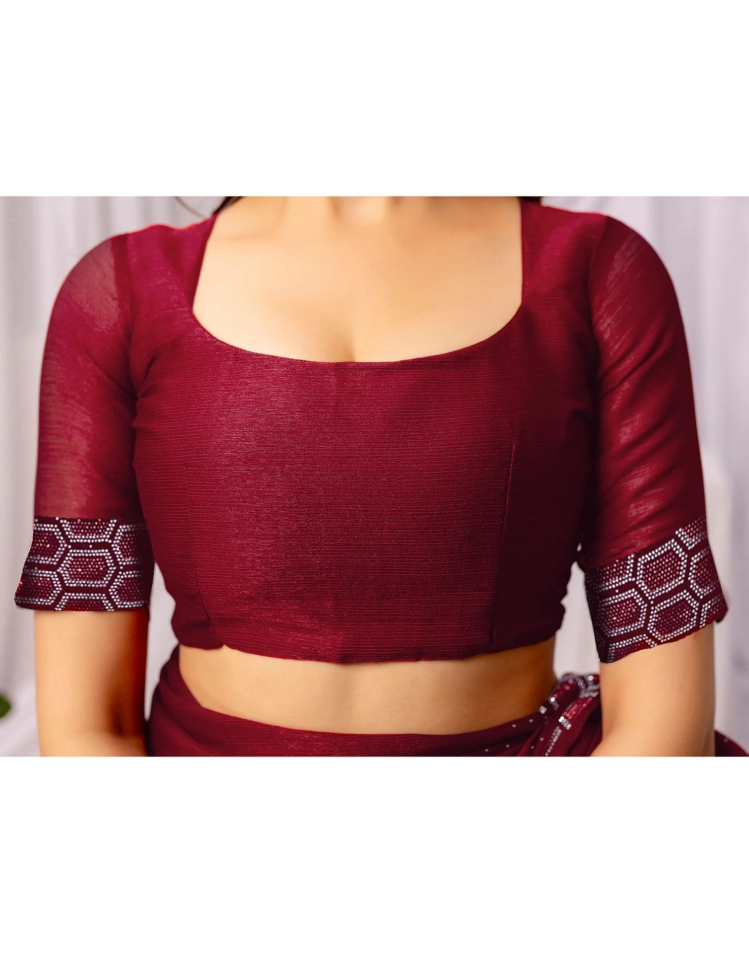 Maroon Chiffon Stone Work Swarovski Saree - Image 13