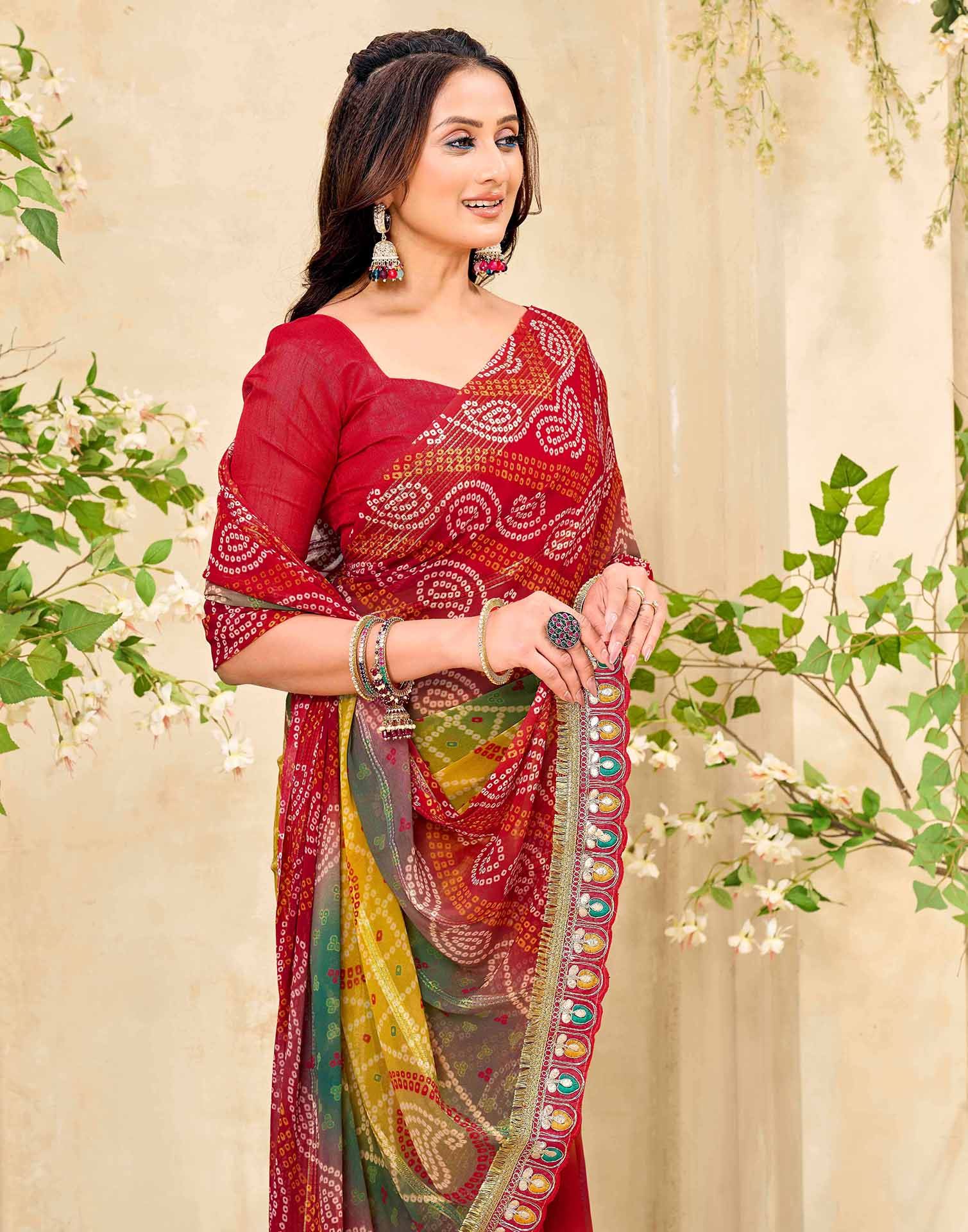 Maroon Georgette Bandhani Printed Saree - Image 2