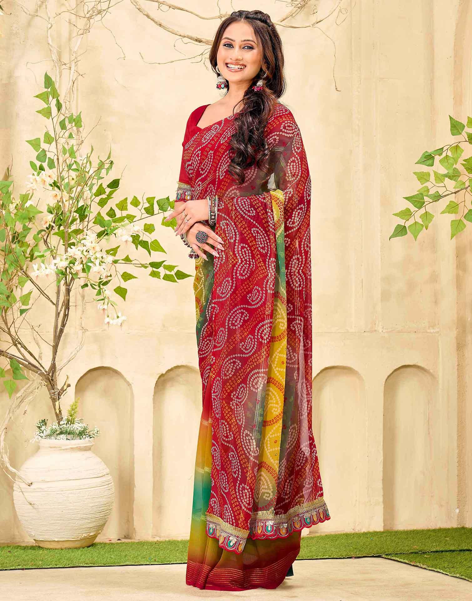 Maroon Georgette Bandhani Printed Saree - Image 6