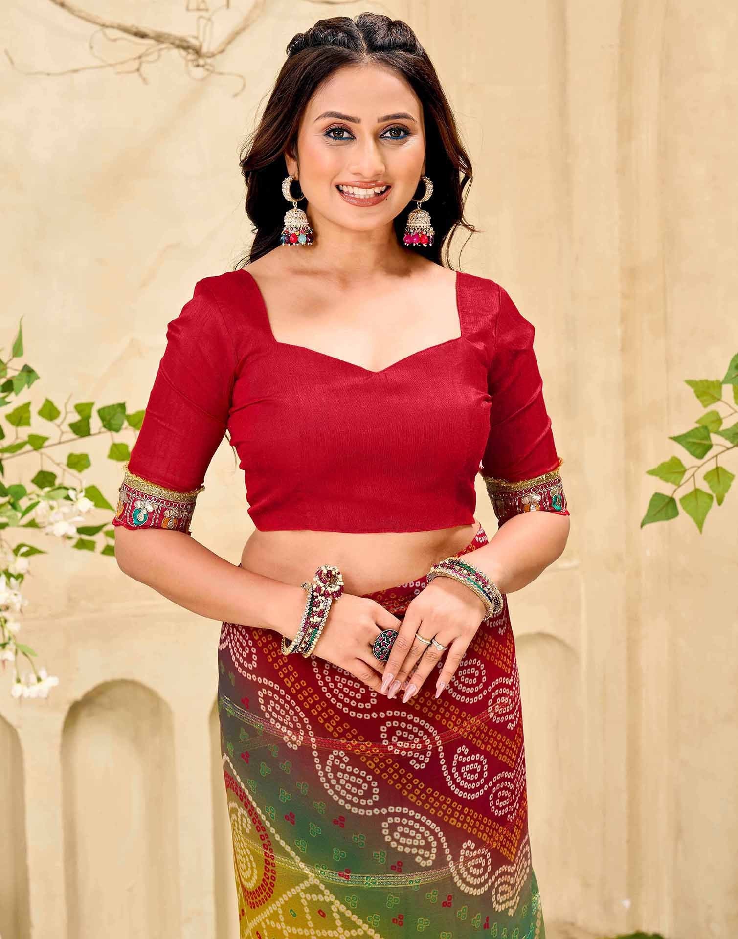 Maroon Georgette Bandhani Printed Saree - Image 7